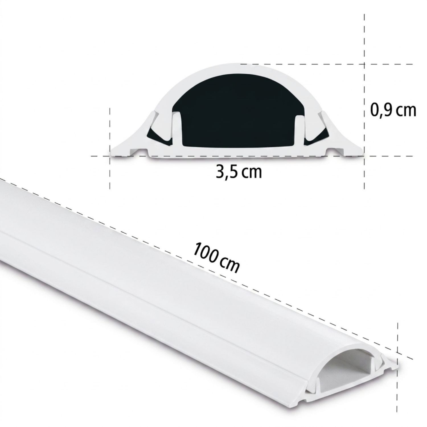 Hama Kabelkanal 1m PVC Kabelkanal Selbstklebend Leitungskanal Weiß (1-St., 1x Kabelkanal 1m), Kabelleiste halbrund Sockel Wand Boden Aufputz TV Beamer PC Audio  – Bild 5 von 5