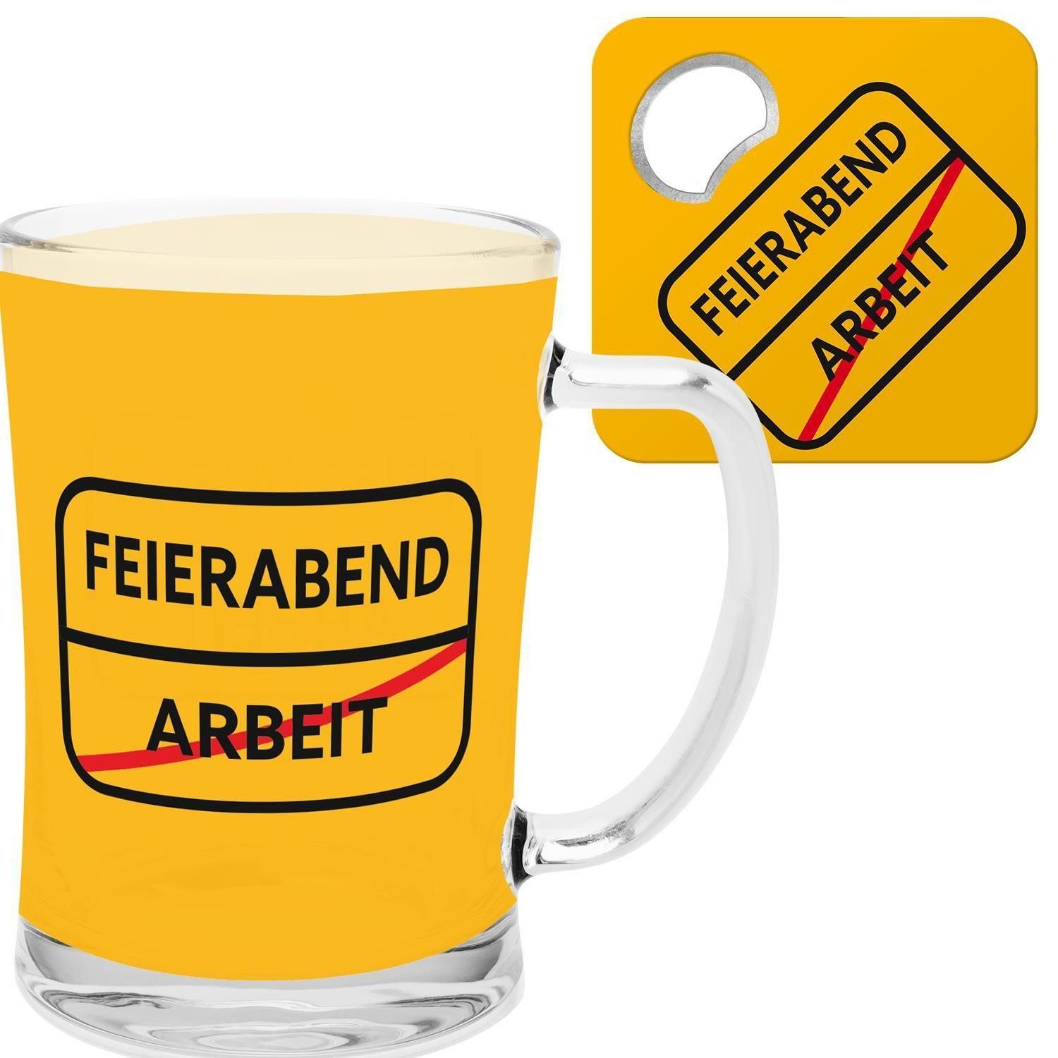 Sheepworld Glas Geschenk-Set Motiv Feierabend, Bierglas mit Flaschenöffner