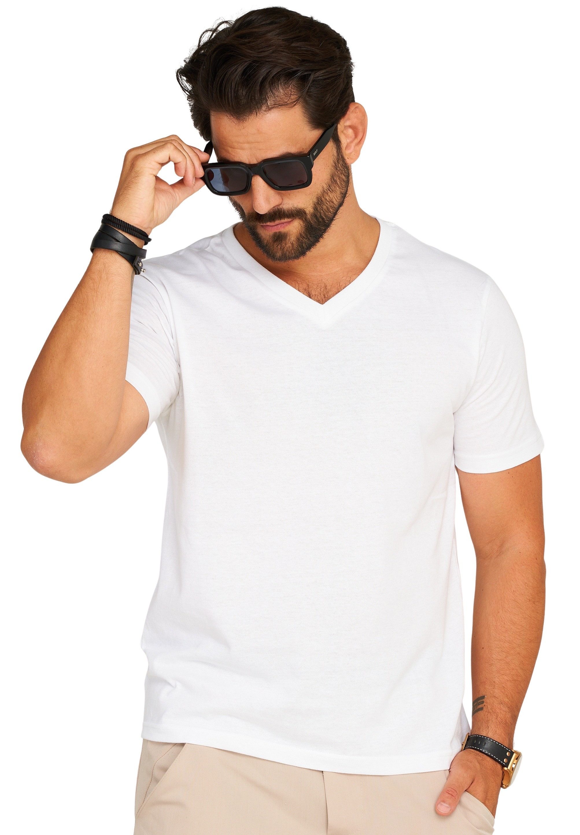 DAILY COTTON T-Shirt BASETEEV (Packung, 3er-Pack) Herren Basic Kurzarm Shirt V-Neck V-Ausschnitt