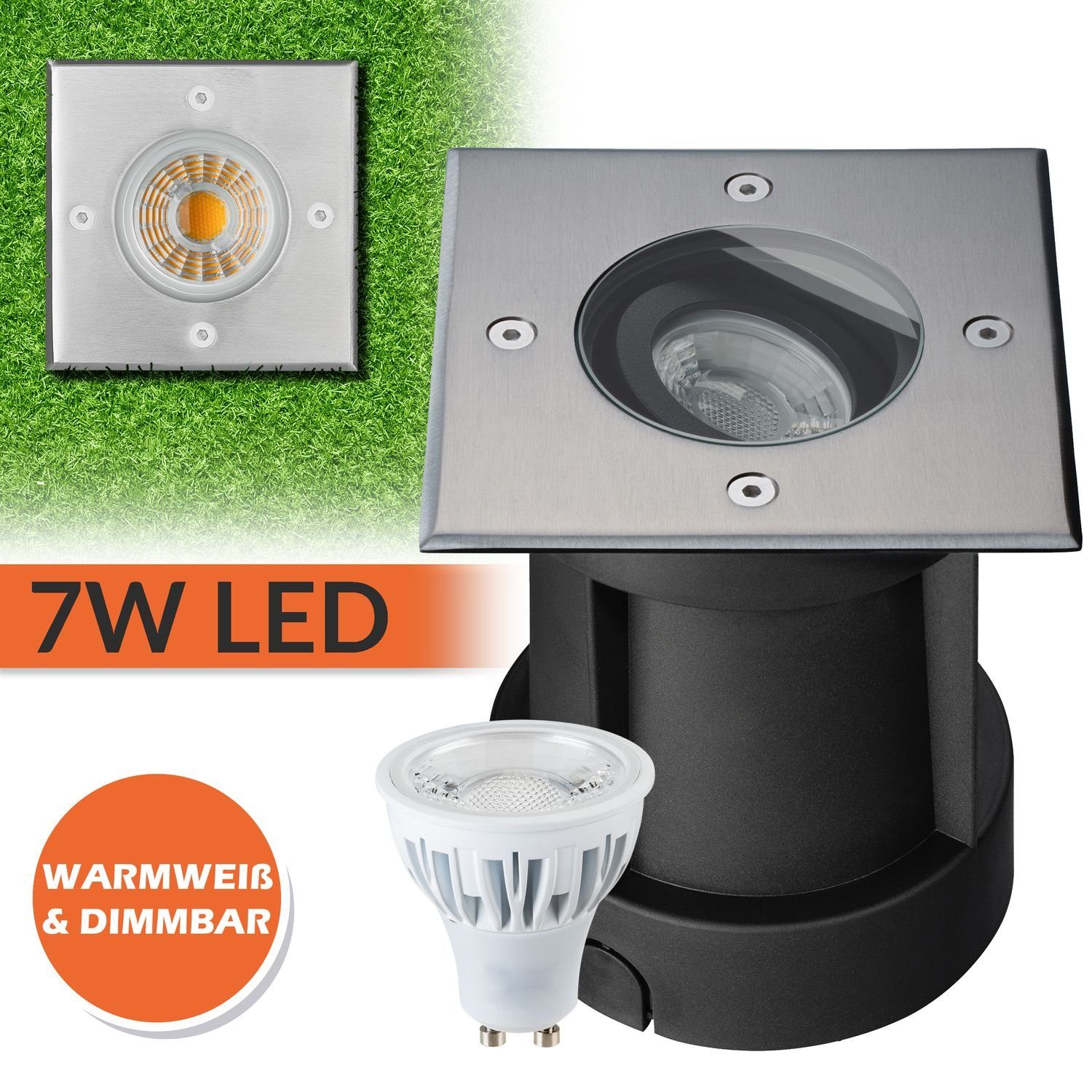 LEDANDO LED Einbaustrahler LED Bodeneinbaustrahler Set - Schwenkbar und Dimmbar - 7W LED GU10 von