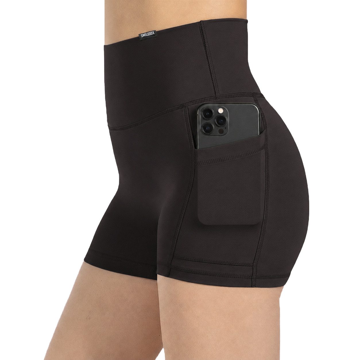Smilodox Shorts Lissa, High Waist Radlerhose mit seitlichen Eingrifftaschen, elastisch Figurformender Bund, enganliegend, Training Alltag Fitness Yoga