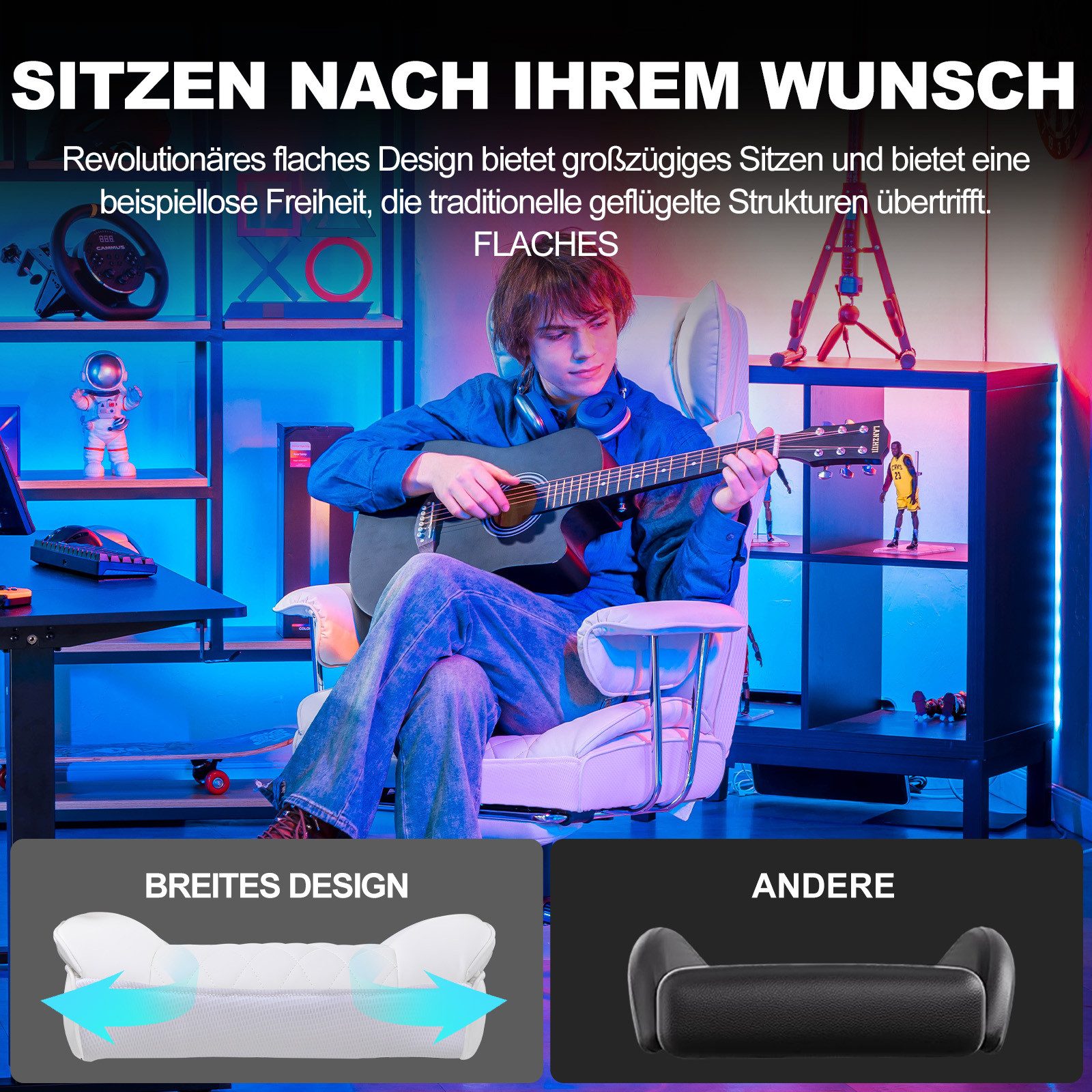 GTPLAYER Gaming-Stuhl Gaming Stuhl, Gamer Stuhl, Ergonomischer Bürostuhl Stoffoberfläche (Packung), Schreibtischstuhl Chefsessel mit Fußstütze höhenverstellbar  – Bild 3 von 5
