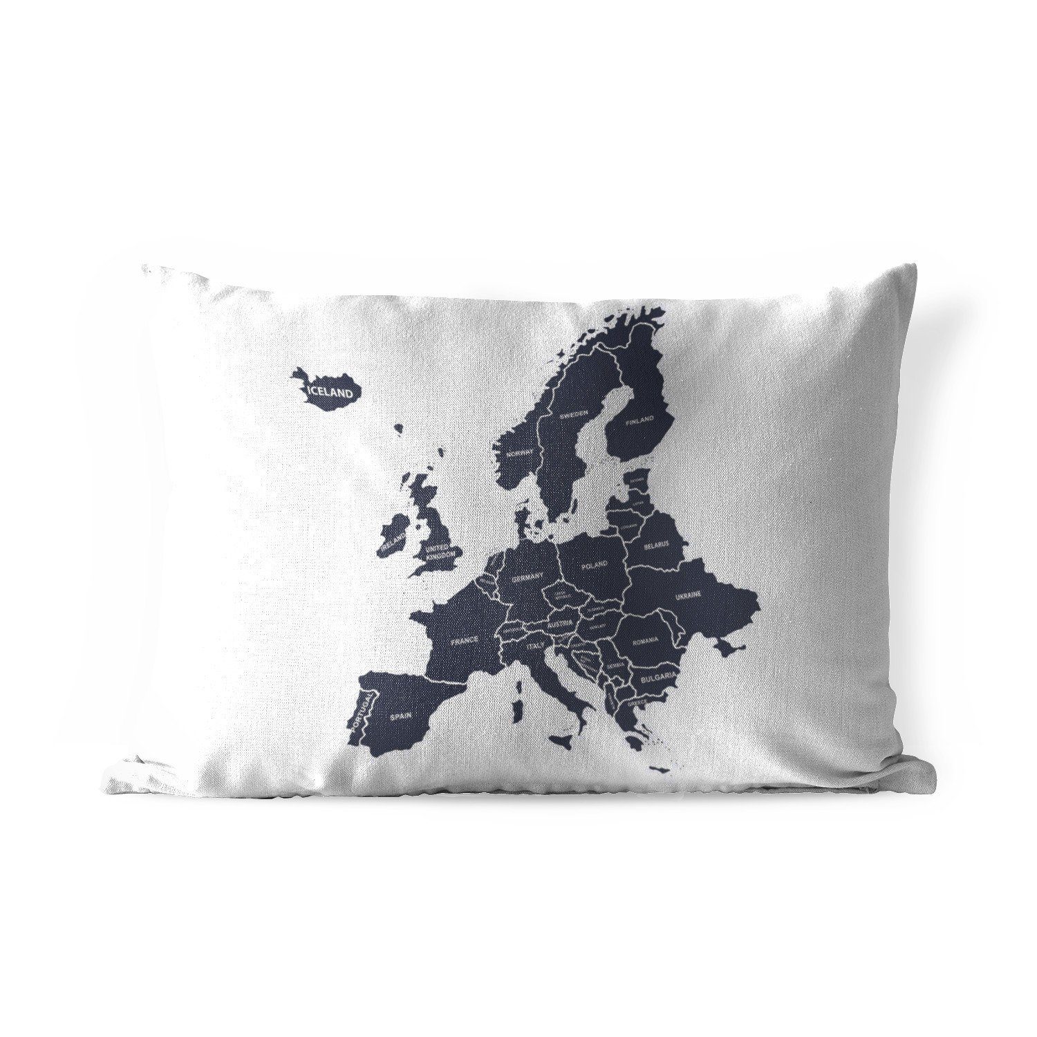 MuchoWow Dekokissen Karte - Europa - Blau, Outdoor-Dekorationskissen, Polyester, Dekokissenbezug, Kissenhülle