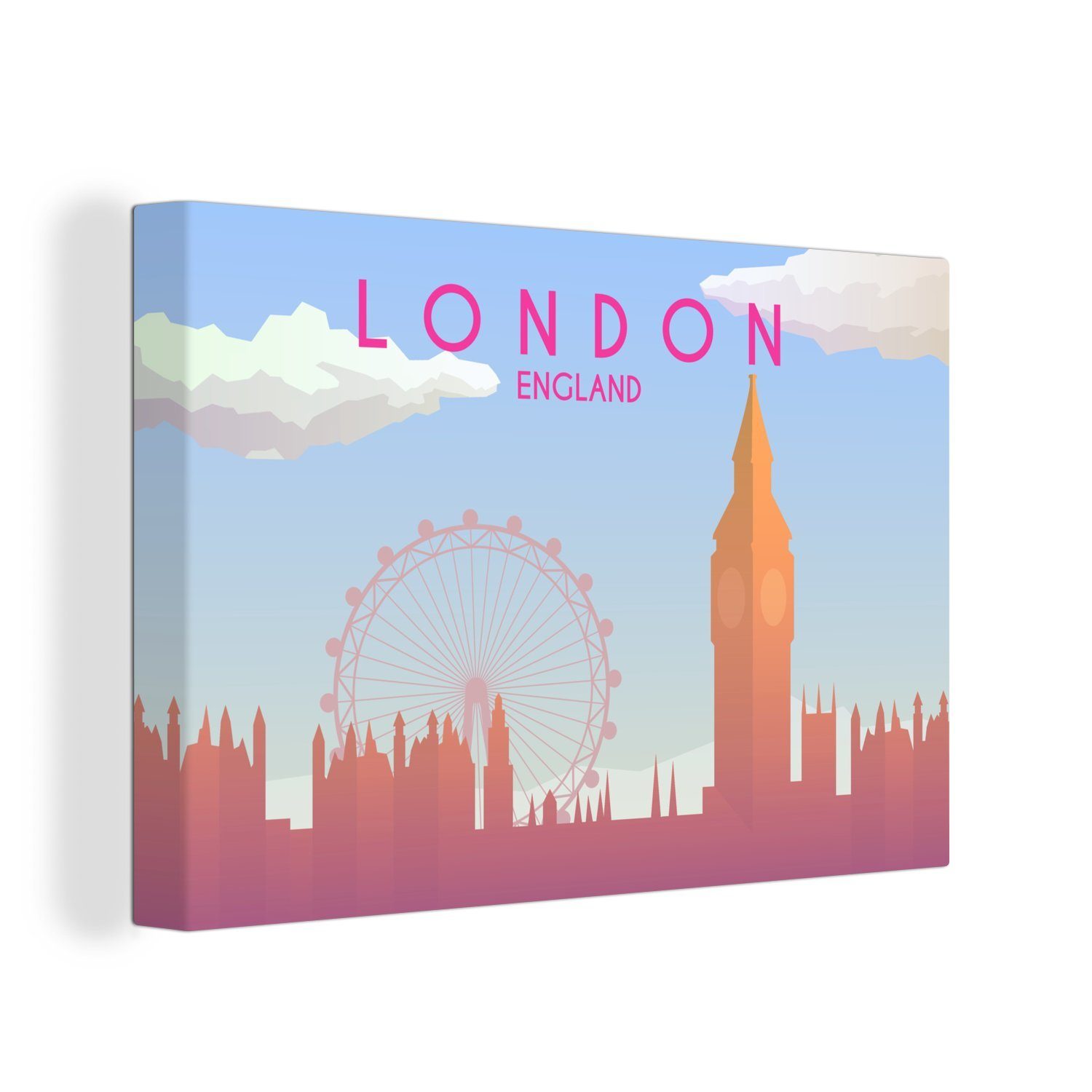 OneMillionCanvasses® Leinwandbild Illustration der Skyline von London, England, (1 St), Wandbild Leinwandbilder, Aufhängefertig, Wanddeko, 30x20 cm