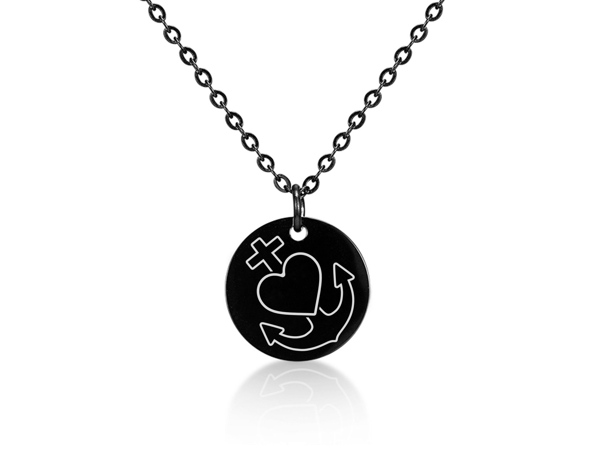 Silberkettenstore Kette mit Anhänger Halskette mit Anhänger Glaube, Hoffnung, Liebe - Edelstahl, zwei Längen und vier Farben wählbar black