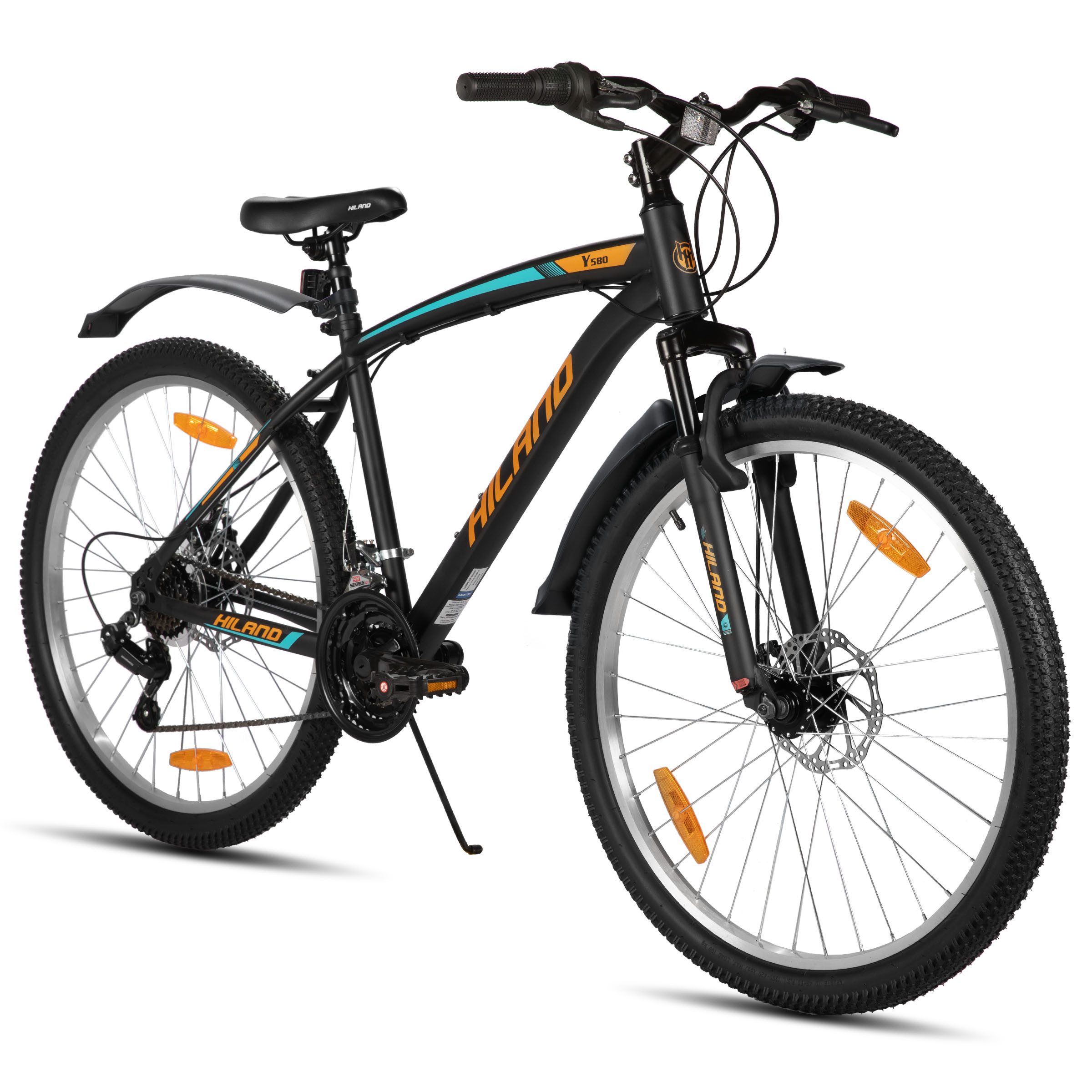 HILAND Mountainbike 26/27,5 Zoll MTB für Männer, Frauen, Student, Fahrräder für Gelände, Mit 18 Gang, Doppelte Scheibenbremsen, Federgabel, Fender