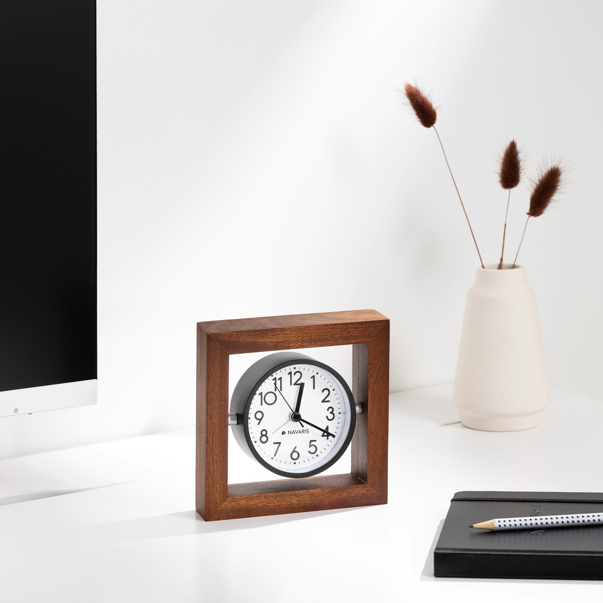 Navaris Tischuhr Analog Holz Tischuhr Quadrat günstig online kaufen