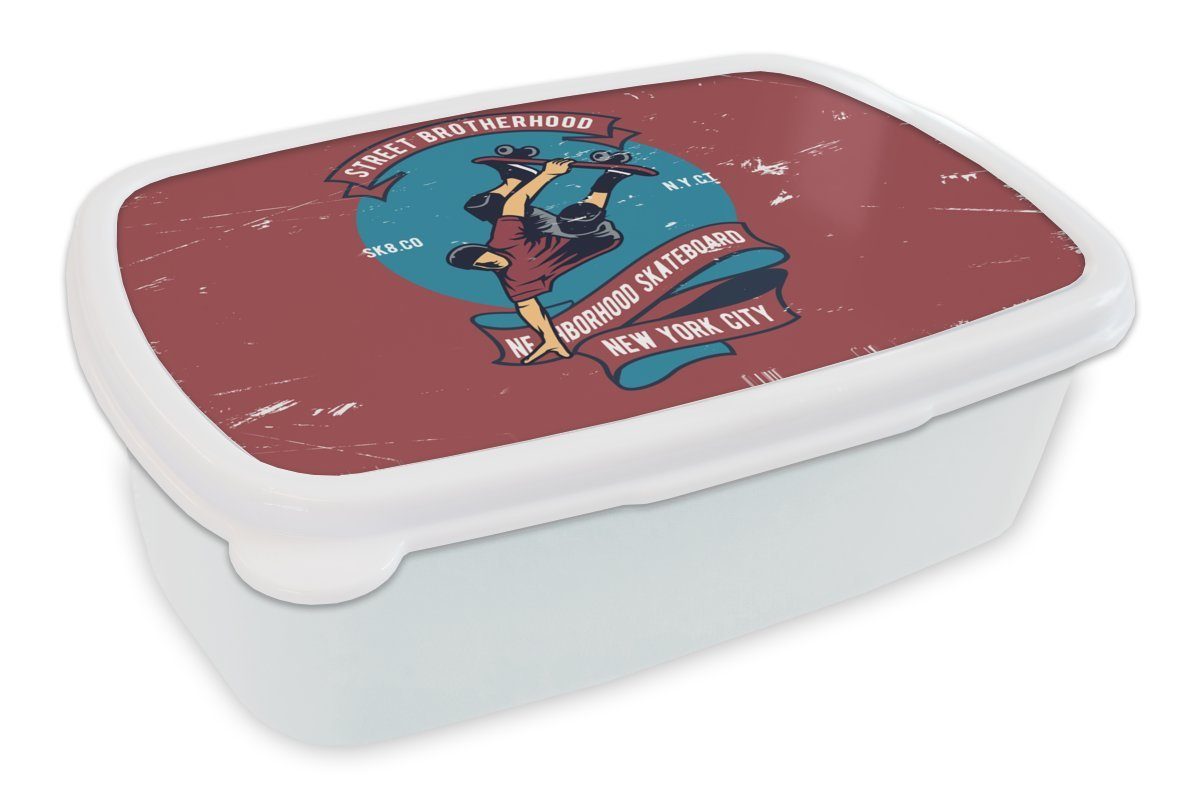 MuchoWow Lunchbox Skateboard - Mann - Retro - Zitat, Kunststoff, (2-tlg), Brotbox für Kinder und Erwachsene, Brotdose, für Jungs und Mädchen weiß