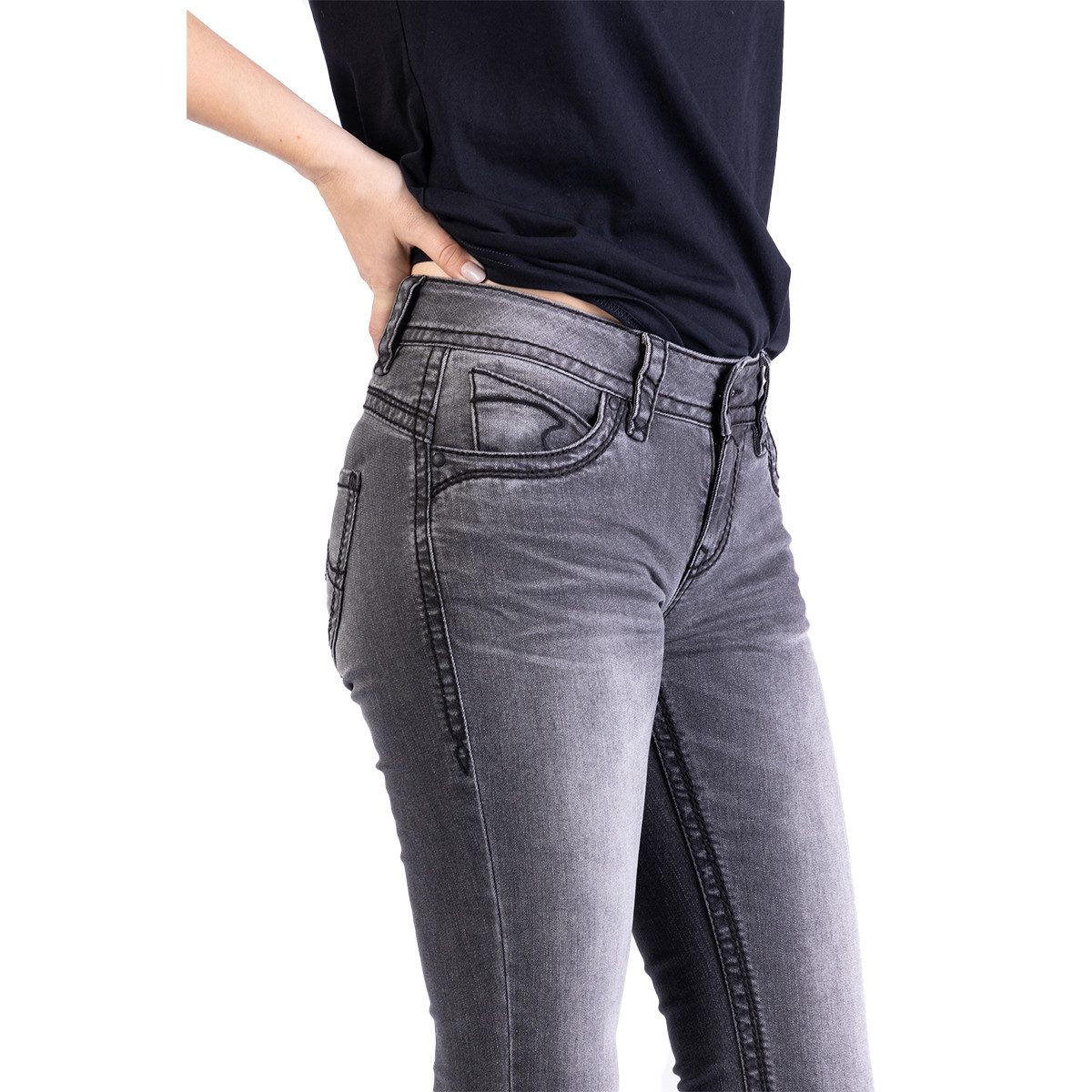 Blue Monkey 5-Pocket-Jeans Laura Skinny - stone grey denim günstig online kaufen