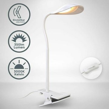 LED-Leuchtmittel B.K.Licht LED Klemmleuchte Weiß 3,5W 350lm warmweiß 3000K Flexarm mit