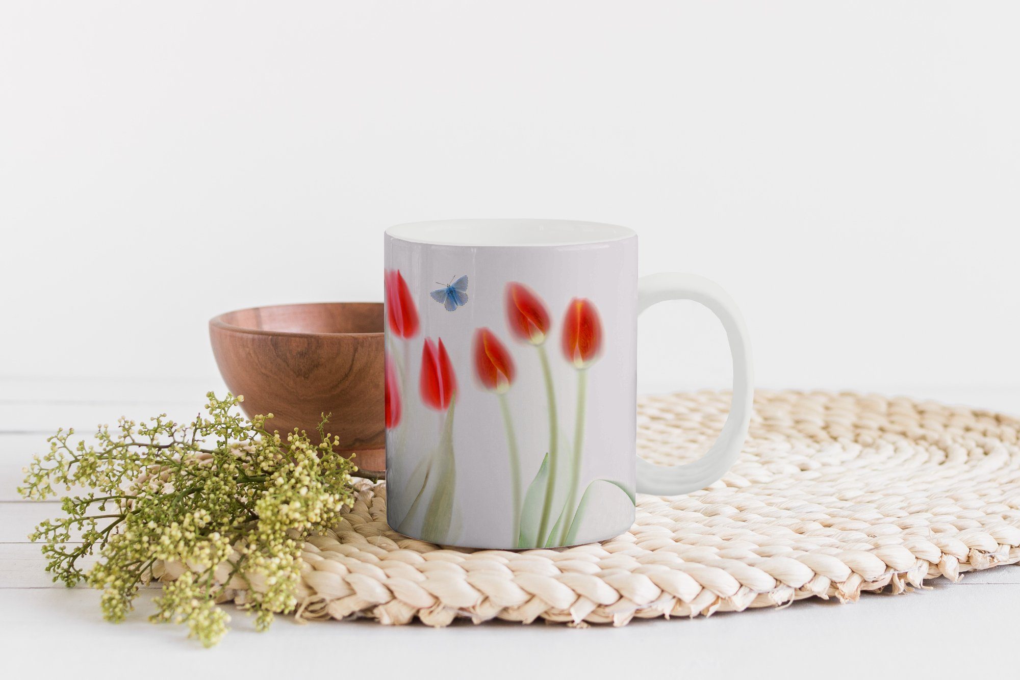 Keramik, Teetasse, Geschenk Teetasse, Tulpen, Bild roten Kaffeetassen, Tasse Becher, von MuchoWow