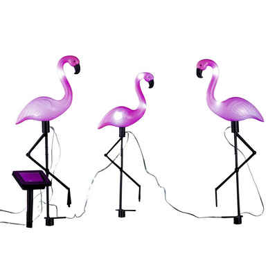 Spetebo Gartenstecker Solar Garten Stecker Flamingo - 3er Set - LED (Set, 3-St., 3er Set) LED Figur Terrasse Deko Beleuchtung