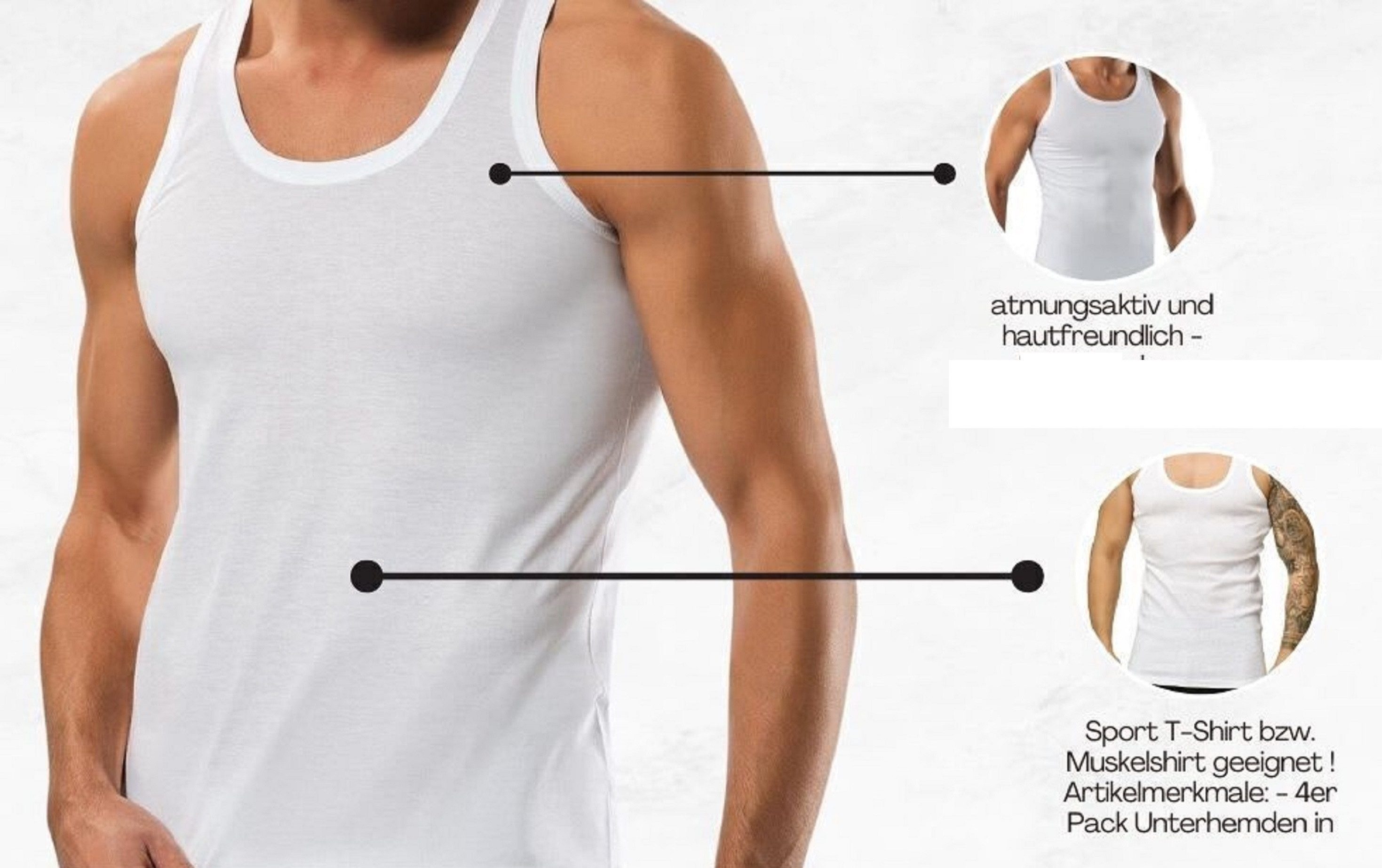 DDOnlineShop Unterhemd 8er Sparset Tank-Top für Herren, Weiß 100% Baumwolle (Spar-Set, 8-St., 8er-Pack) Premium Qualität aus 100% Baumwolle
