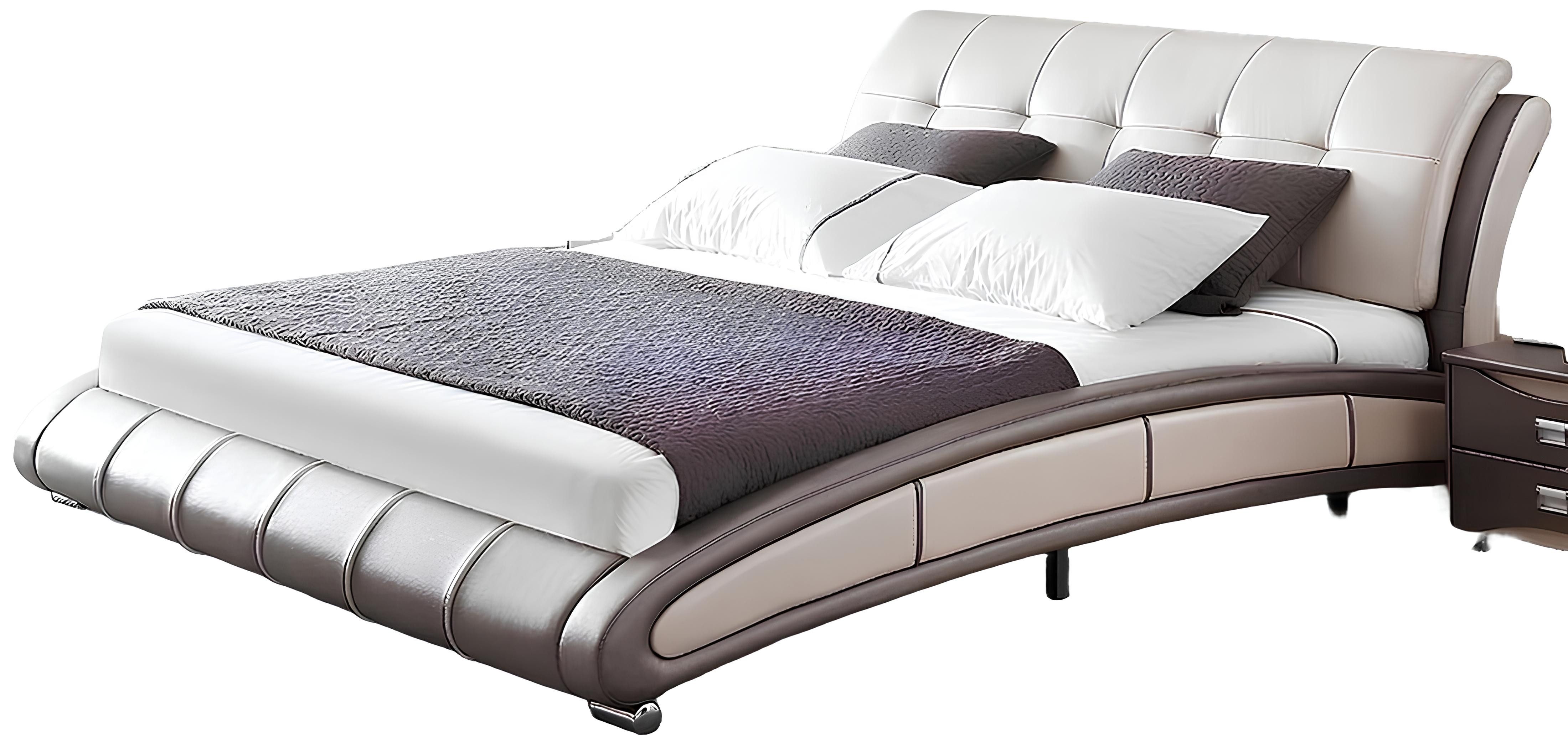 Xlmoebel Lederbett Elegantes Lederbett mit gepolstertem Kopfteil für Komfort (Bett), Hergestellt in Europa