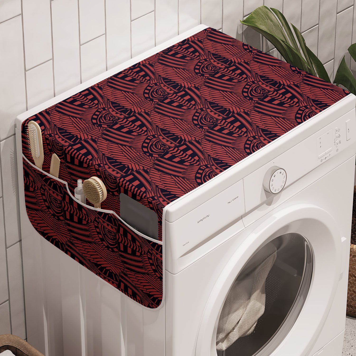 und Trockner, Motiv Abakuhaus Waschmaschine Folk Anti-Rutsch-Stoffabdeckung Badorganizer für Bicolor Stammes Funky