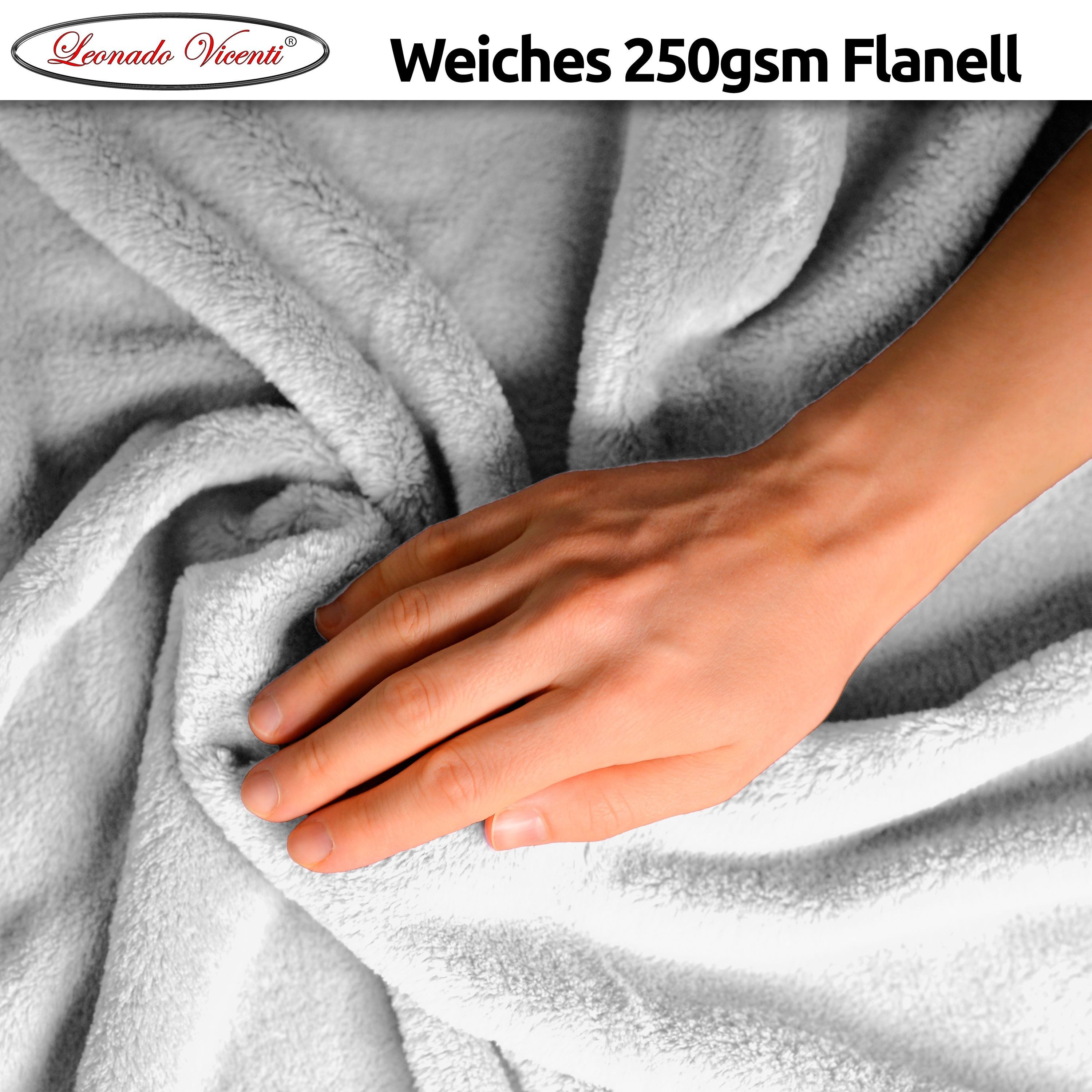 Wohndecke kuschelig warm, 2er Pack 150x200, Leonado Vicenti, Kuscheldecke flauschig weich, Einfarbig,2er Set – Bild 3 von 5