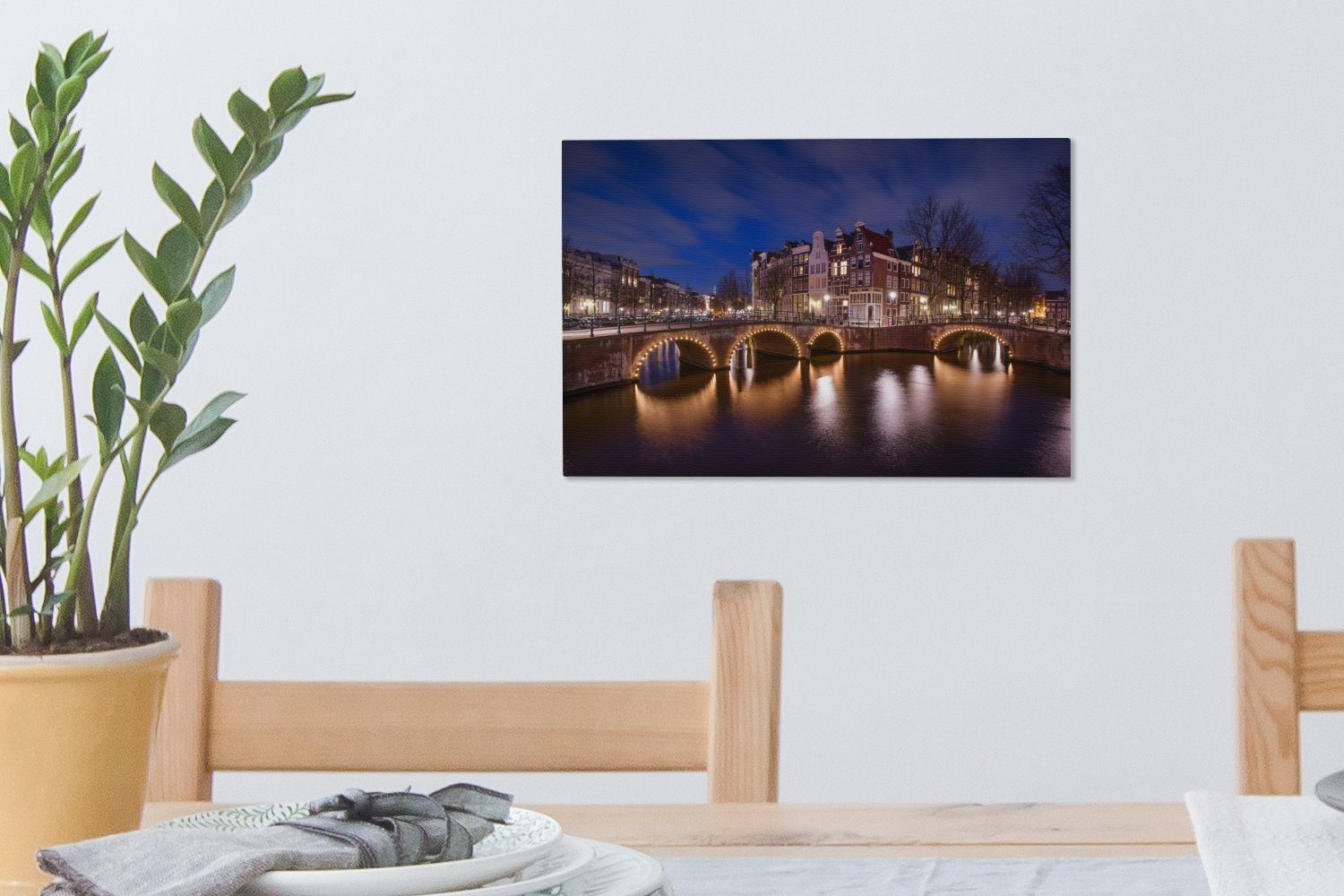 OneMillionCanvasses® Leinwandbild Amsterdams Keizersgracht Wanddeko, Nacht, Leinwandbilder, cm Aufhängefertig, St), bei 30x20 Wandbild (1