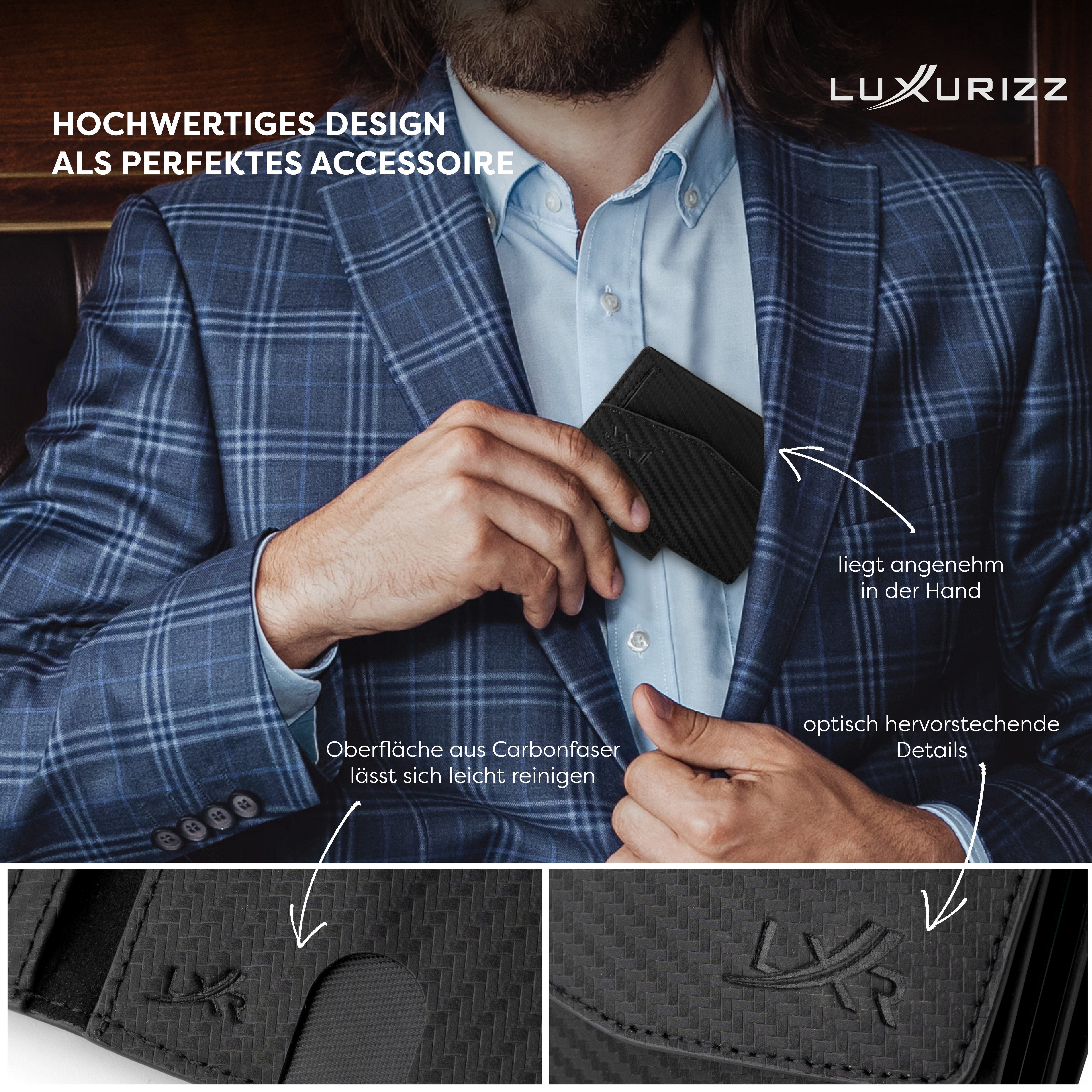 Luxurizz Mini Geldbörse Slim Wallet Echtleder mit Münzfach – Bild 3 von 5