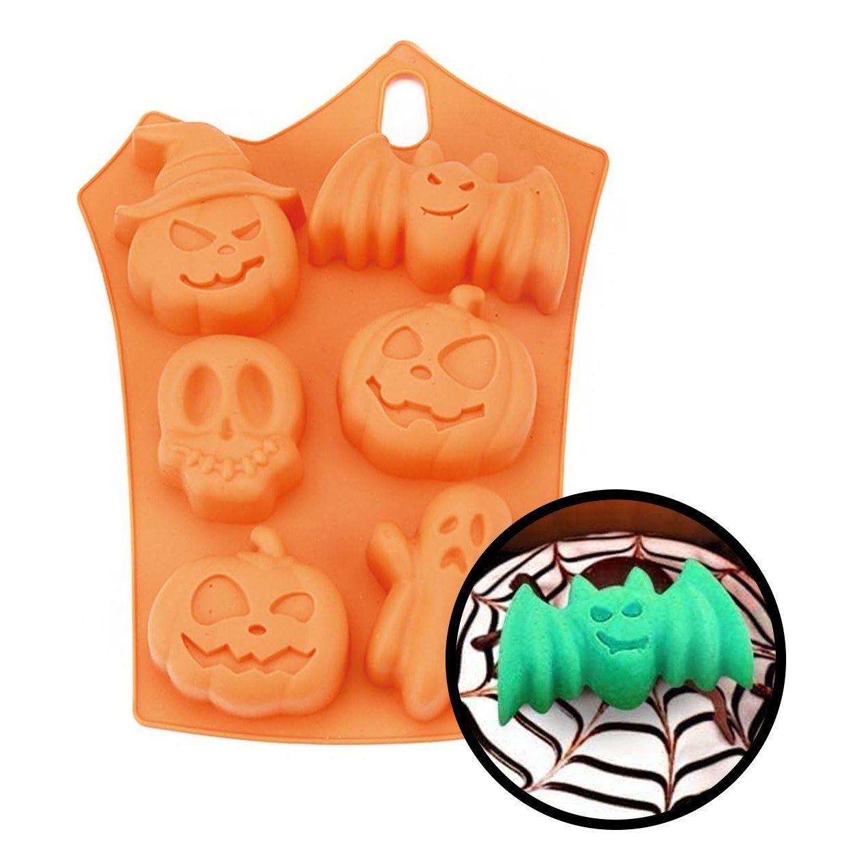 Metamorph Eiswürfelform Halloween Figuren Silikonform 6-fach, Mit der Kuchenform aus Silikon für sechs Halloween-Figuren gelingen d