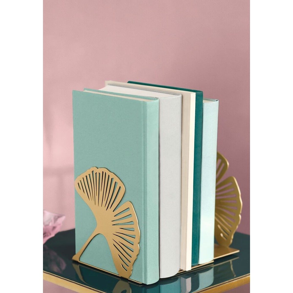 Moses. Verlag Buchstütze Ginkgo Metall goldfarben 2er Set für Bücherregale (2er Set)