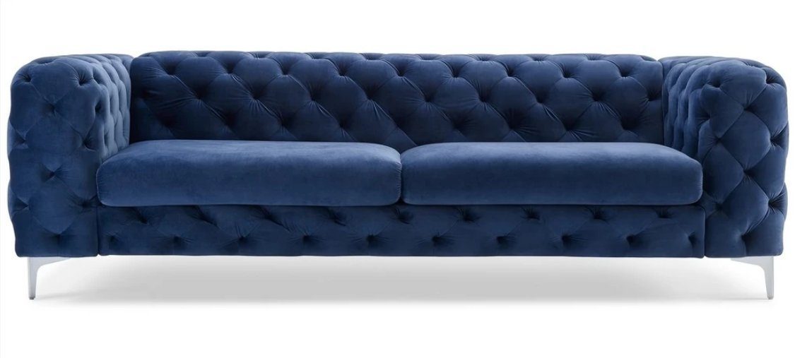 Modern Samt Sofa Chesterfield Möbel, Made Dreisitzer Sofa Blau JVmoebel in Europe Wohnzimmer