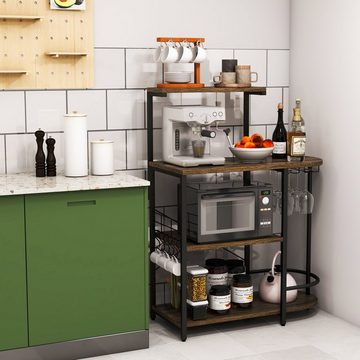 COSTWAY Küchenregal, mit 6 S-Haken & Glashalter, auf Rollen, für Mikrowelle