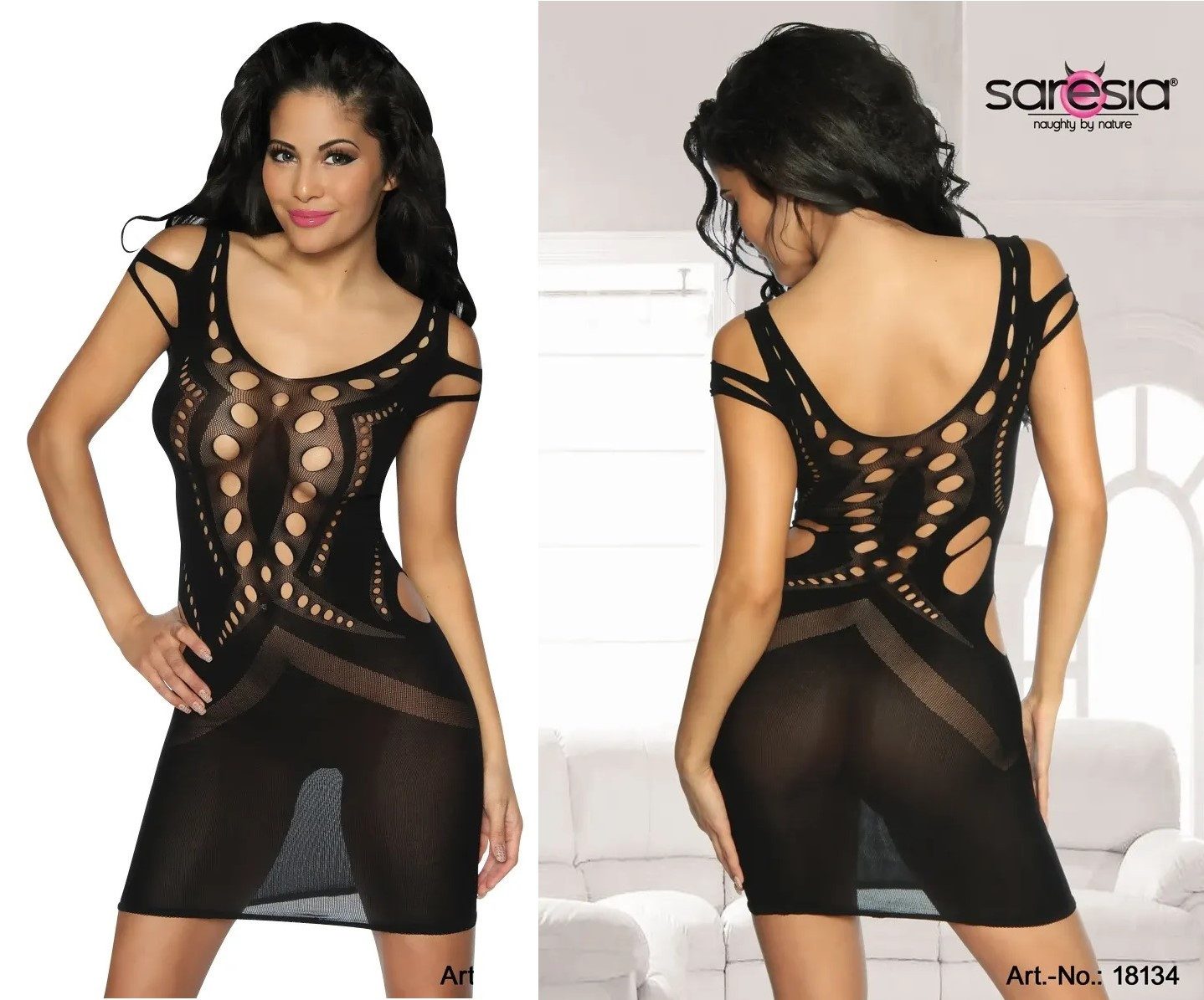 Saresia Roleplay Men Abendkleid Erotisches Outfit - Dessous - Kleid Saresia - Figurbetontes Netz Sexy (1-tlg) Vielseitig tragbar als Club-Kleid oder Negligé