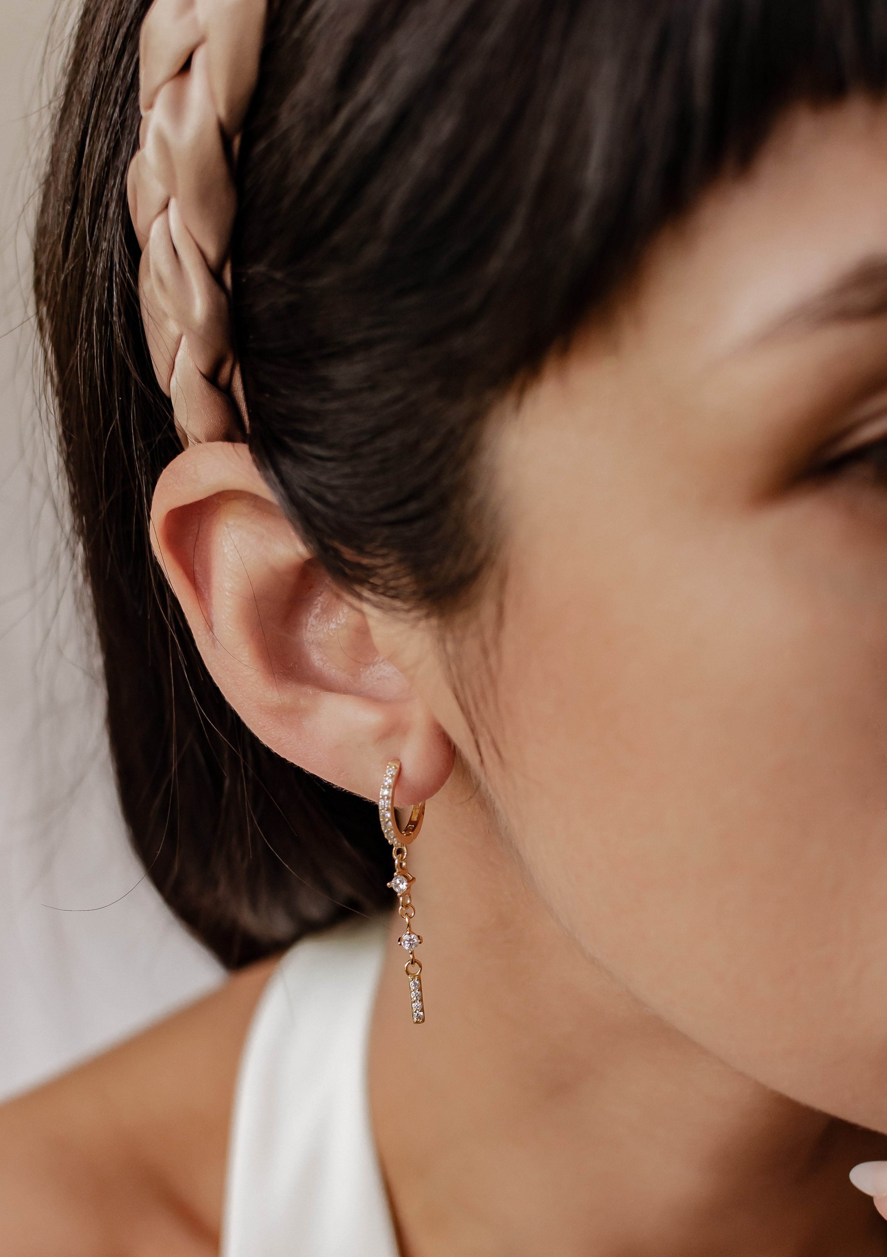Hey Happiness Paar Ohrhänger Stab Zirkonia, Silber 925 Ohrringe, Damen Silber Ketten Creolen, Brautschmuck – Bild 5 von 5