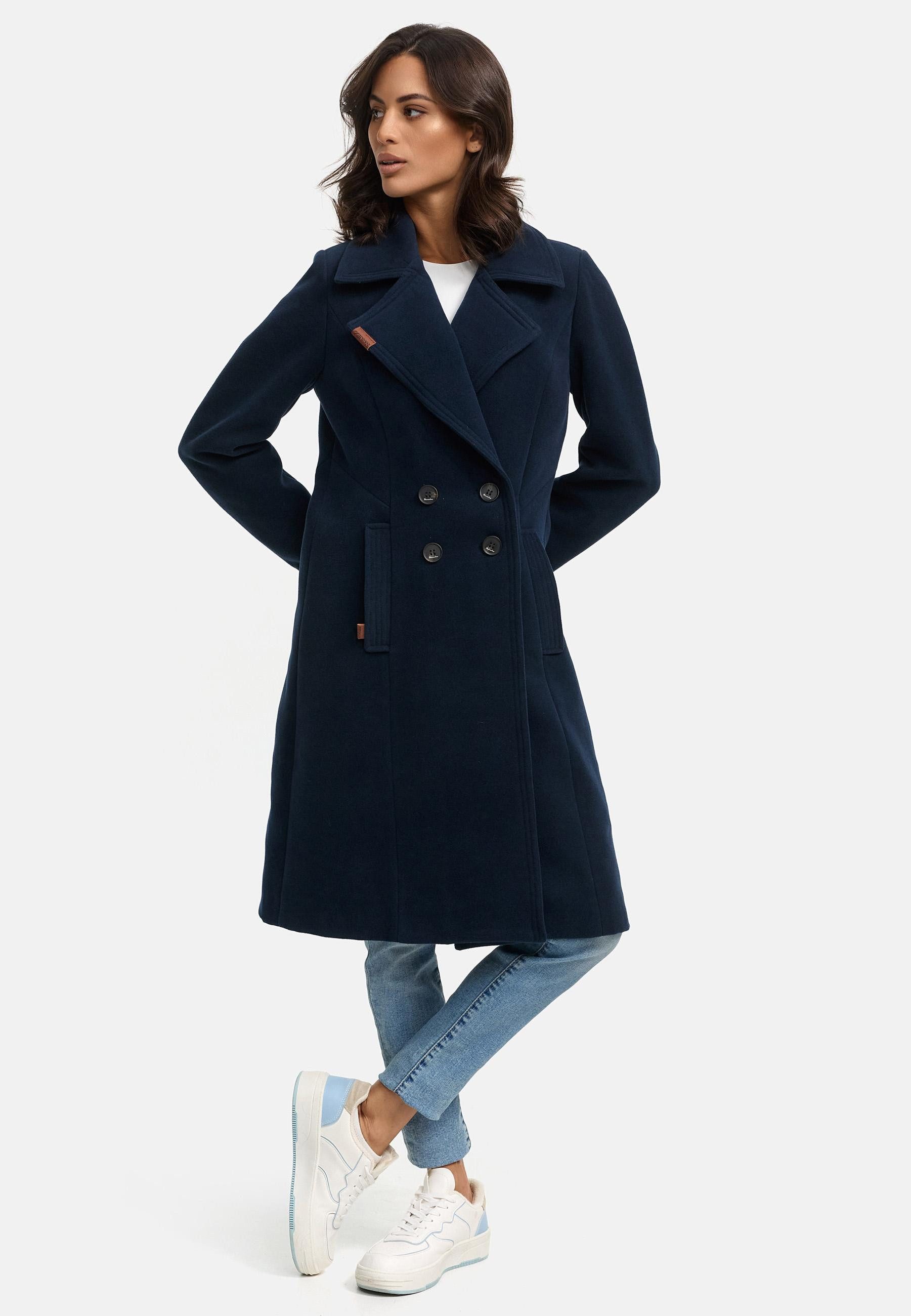 Navahoo Wintermantel Wooly edler Damen Trenchcoat in Wollmantel-Optik