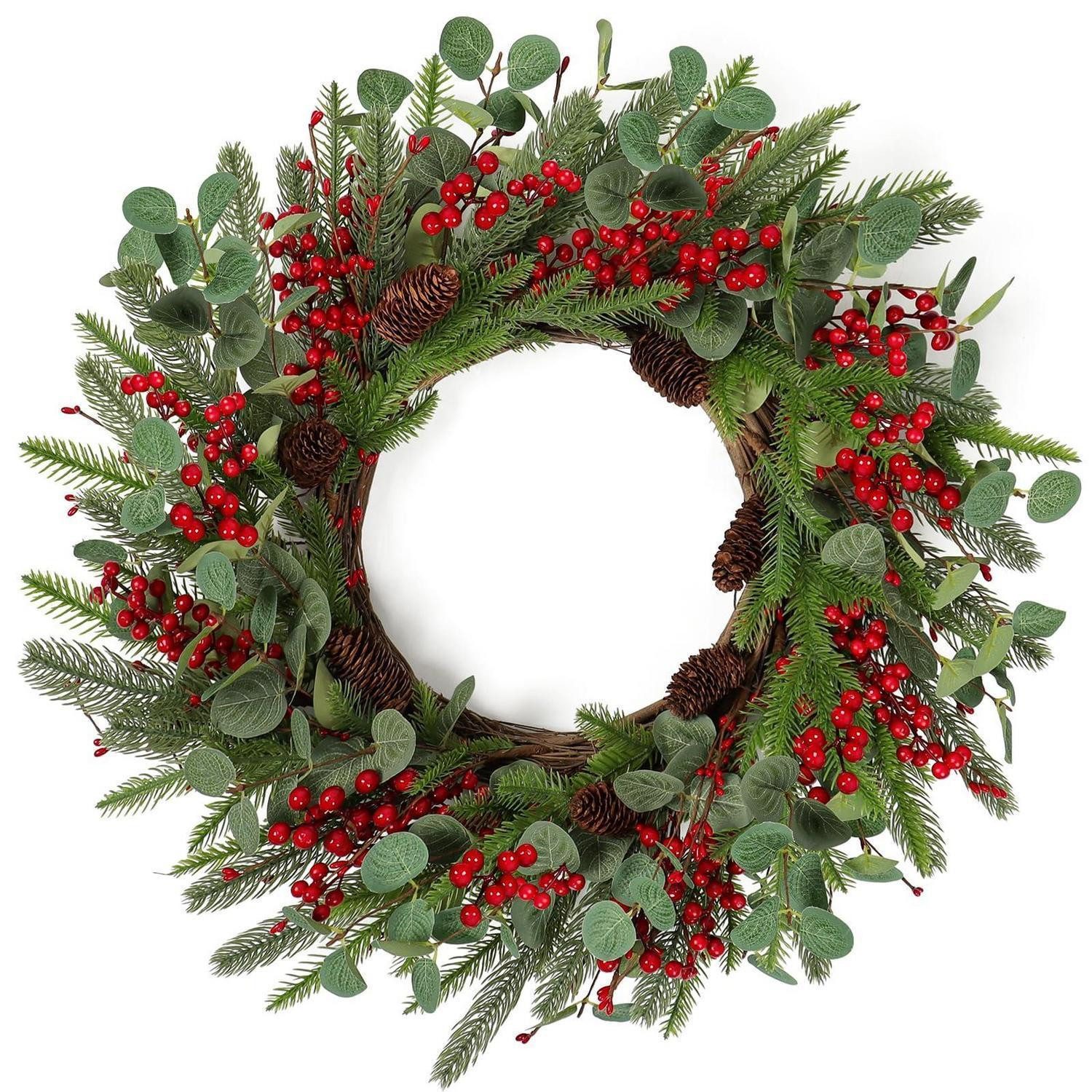 LuxusKollektion Dekokranz Weihnachtskranz 60CM Beeren Tannenzapfen