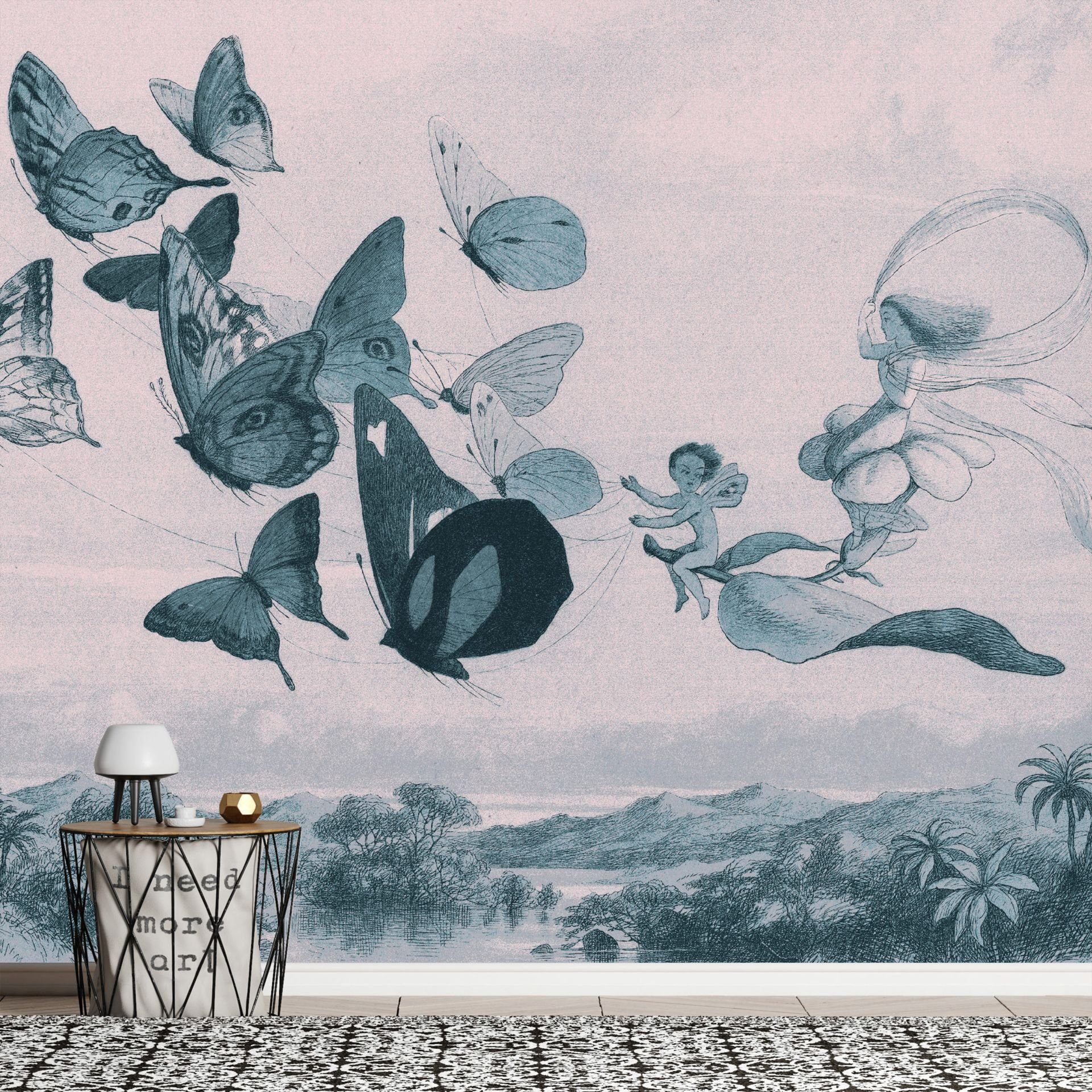 KUNSTLOFT Vliestapete Butterflies and Fairy 0.98x0.7 m, halb-matt, matt, lichtbeständige Design Tapete