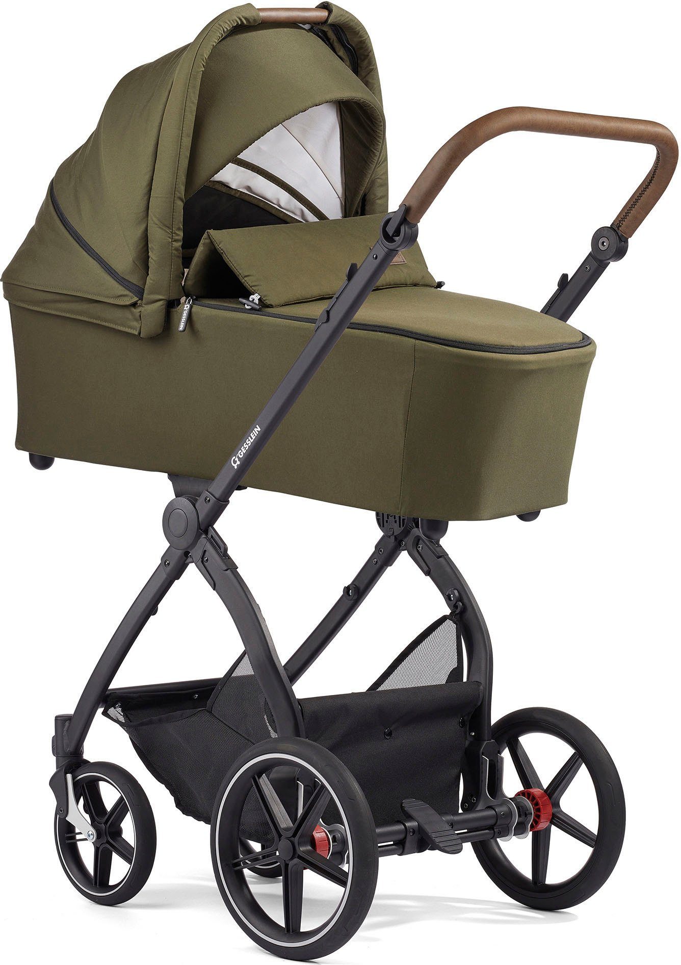 und Style, Babyschalenadapter moos/tabak, Kombi-Kinderwagen mit FX4 mit Soft+ Aufsatz Babywanne Gesslein C3