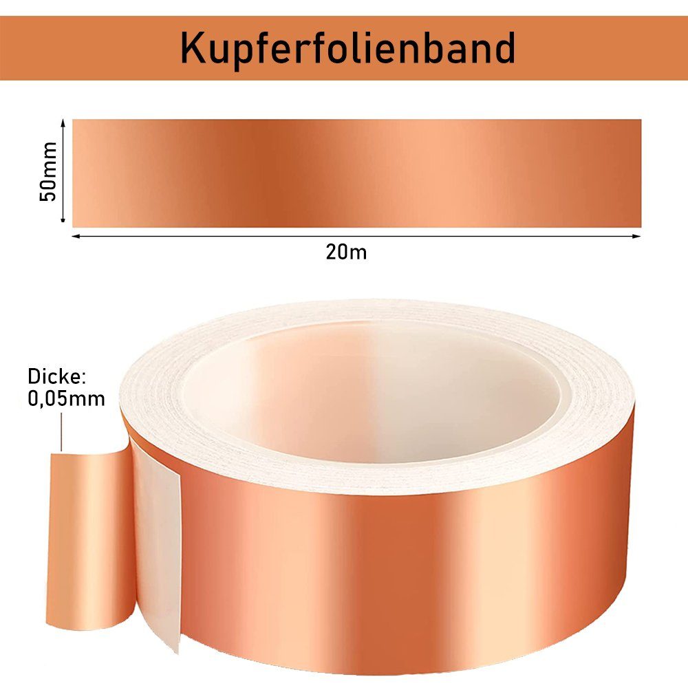 50mm NUODWELL 20m, Gegen x Kupferband Schnecken Selbstklebend Kupferband EMI Abschirmband