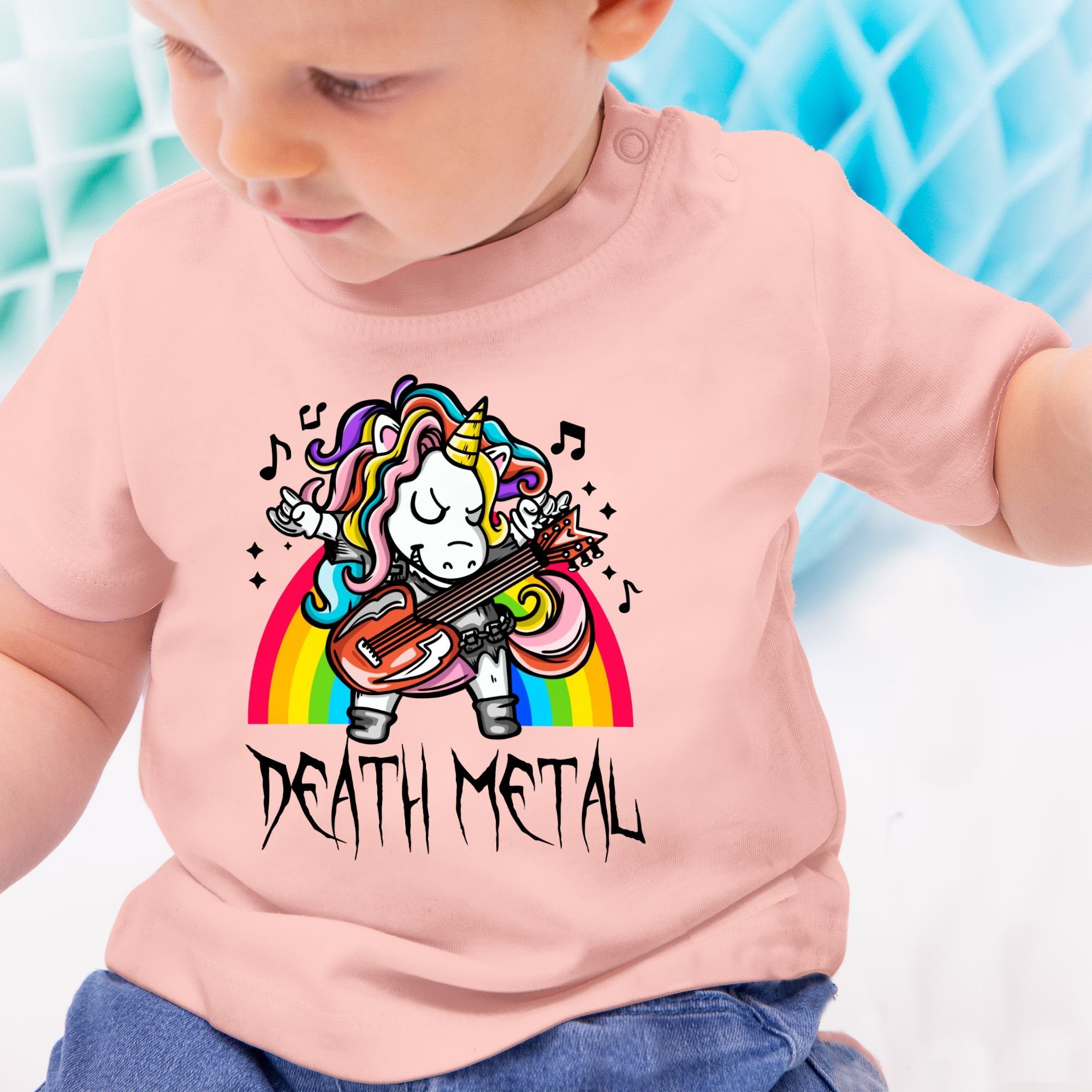 Shirtracer Babyrosa Einhorn Death - Metal Baby Unicorn T-Shirt 3 Sprüche