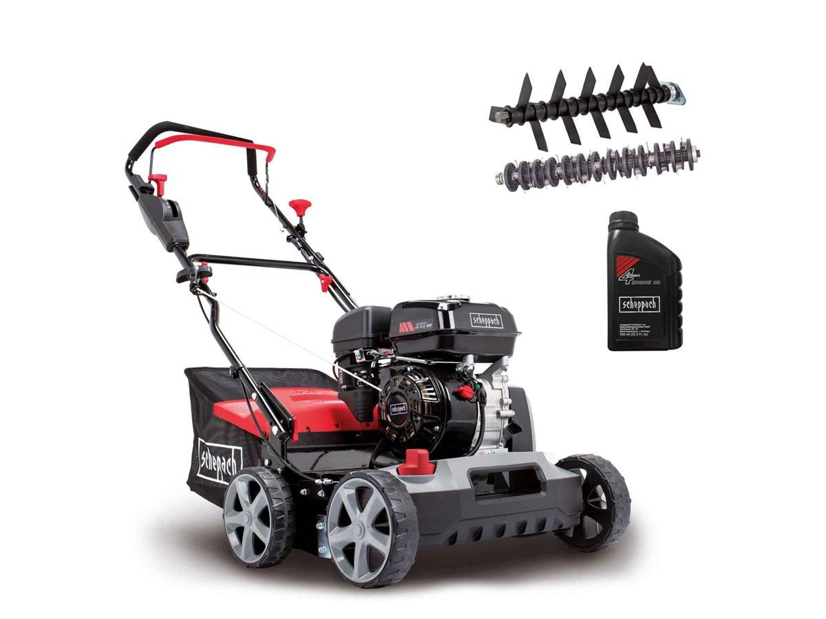 Scheppach Benzin-Vertikutierer / Lüfter SC50VARIO, 40 cm Arbeitsbreite, (Set), Arbeitshöhenverstellung 6 Stufen (0 bis 15 mm), inkl. Öl