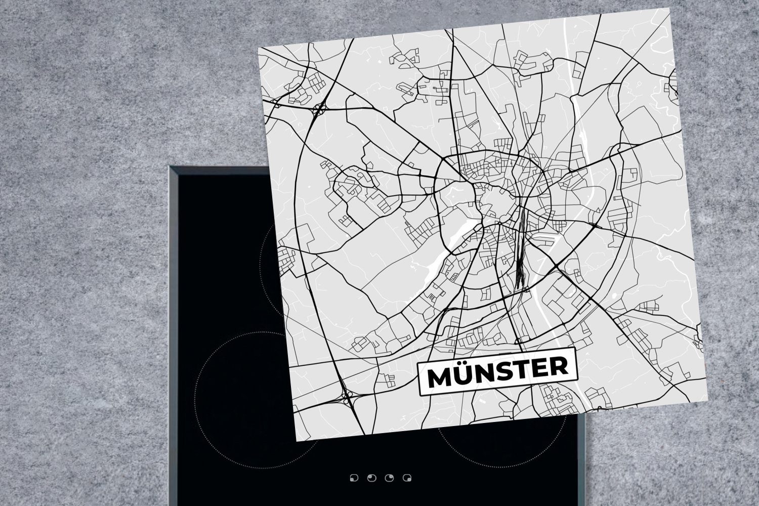 für Münster Deutschland Herdblende-/Abdeckplatte küche Karte tlg), 78x78 cm, MuchoWow - - Vinyl, - Stadtplan, - Karte Arbeitsplatte (1 Ceranfeldabdeckung,