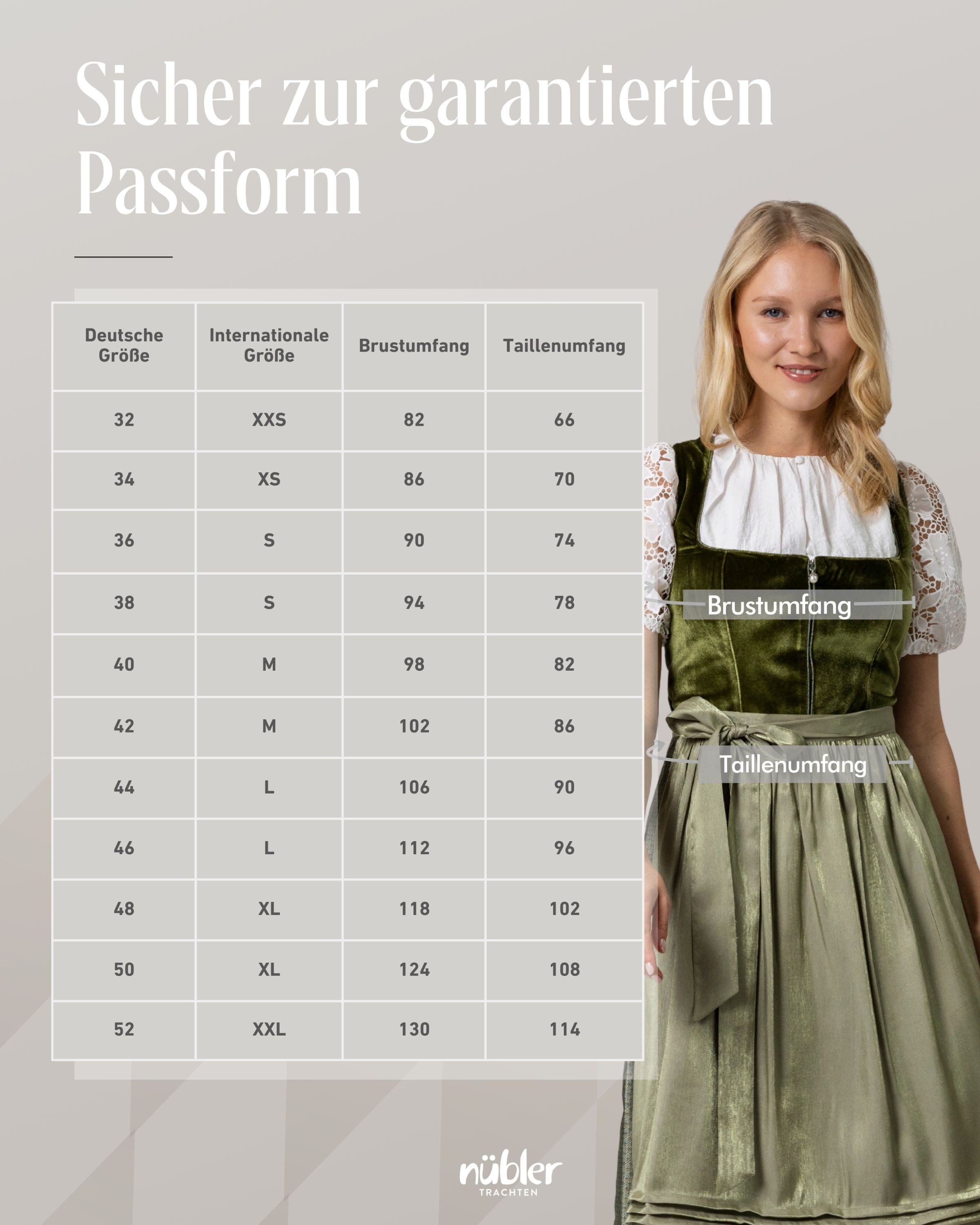 Nübler Trachtenkleid Midi Dirndl Kamila in Grün von Nübler - Rocklänge 60 cm