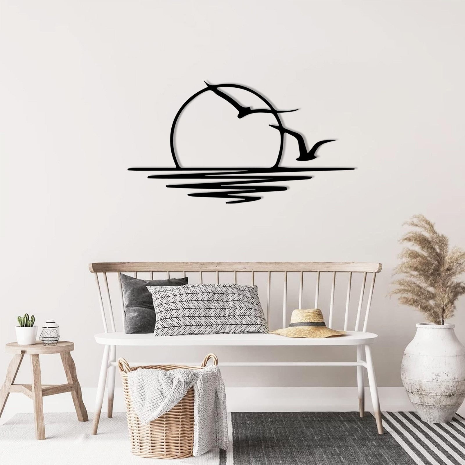 Jumpeak Wanddekoobjekt Sonne und Möwe Metall Kunst Wanddekor, Abstrakter Sonnenaufgang, Sonne, Metall,4 Farben,2 Modelle,Wanddekoration wohnzimmer,Linien