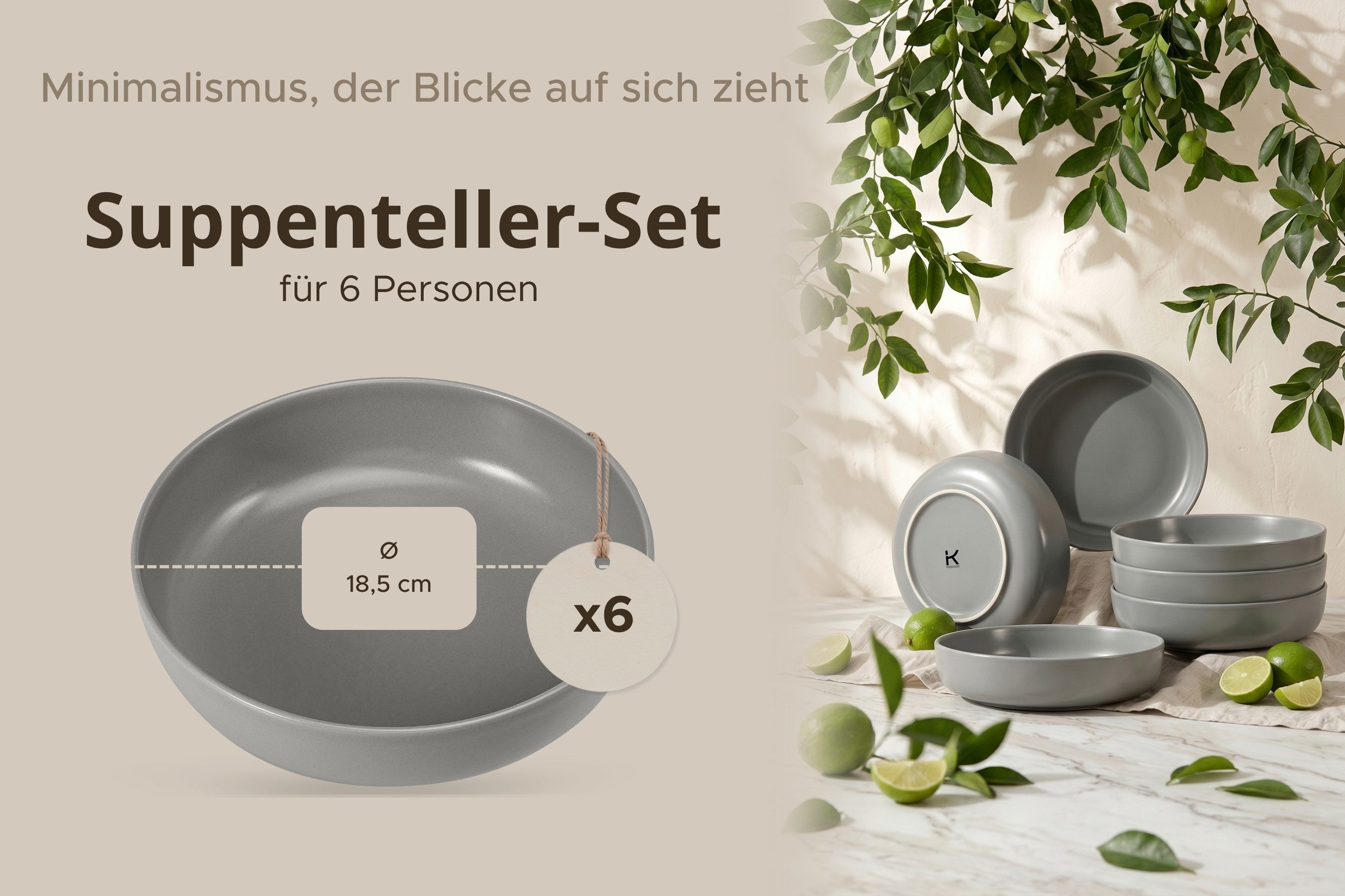 KONSIMO® Teller-Set VICTO Tafelservice hergestellt in der EU (6-tlg), 6 Personen, Steingut, spülmaschinengeeignet, mikrowellengeeignet, 6x Suppenteller – Bild 5 von 5