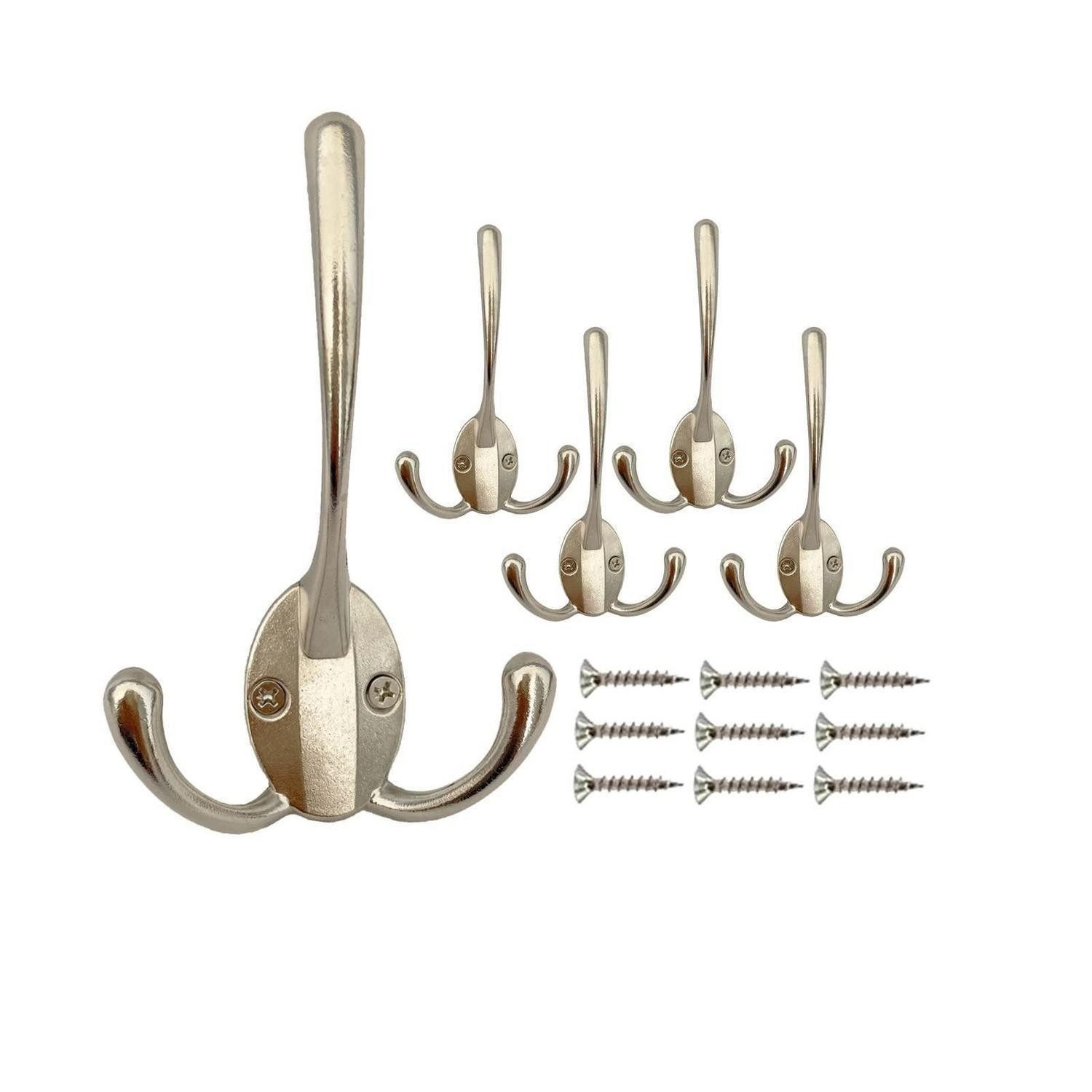 LuxusKollektion Kleiderhaken Garderobenhaken Vintage 5er Set Silber Dreifach