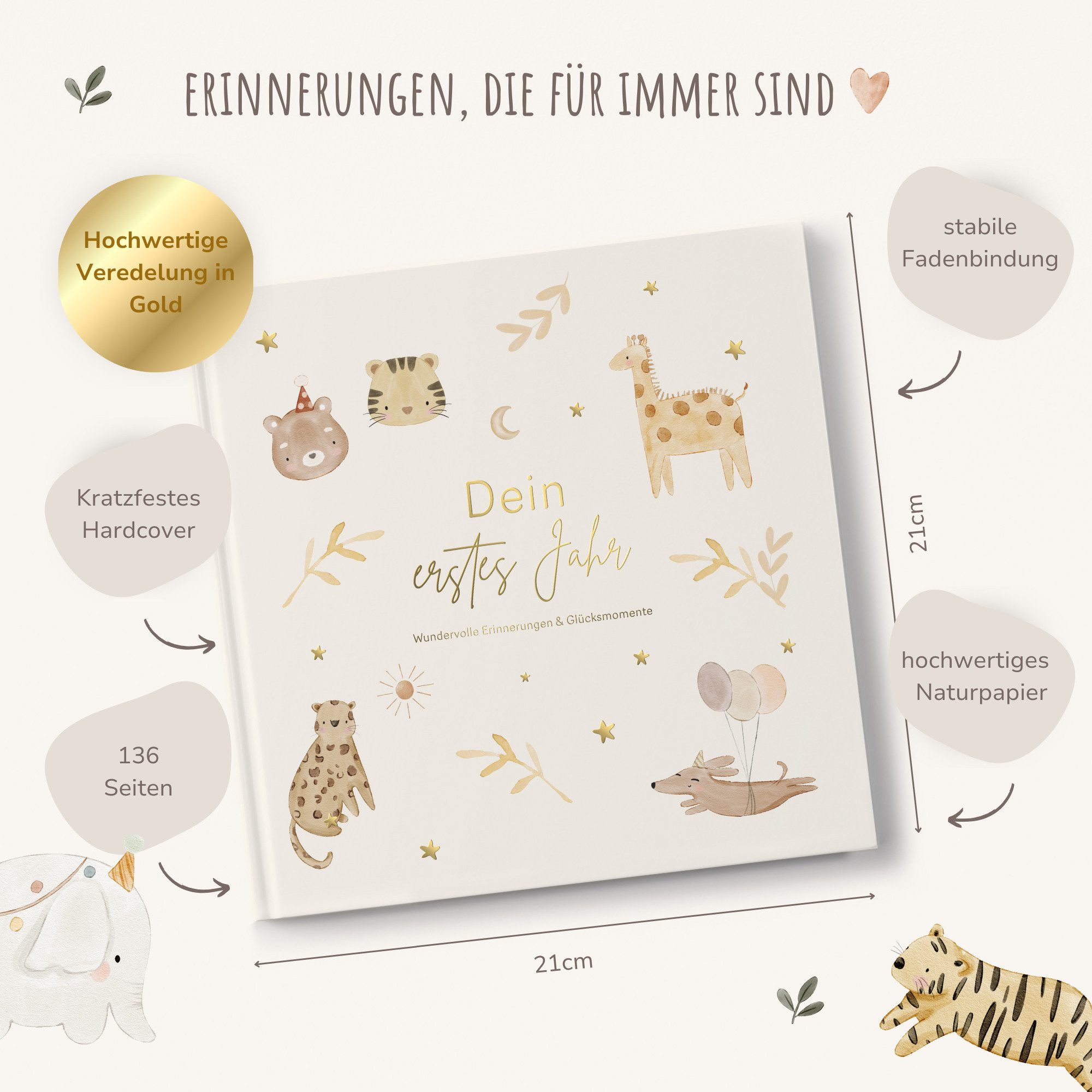 MeinBaby123® Tagebuch Baby 'Mein erstes Jahr', Erinnerungsbuch Baby, Geschenkidee zur Geburt, Momente für die Ewigkeit festhalten