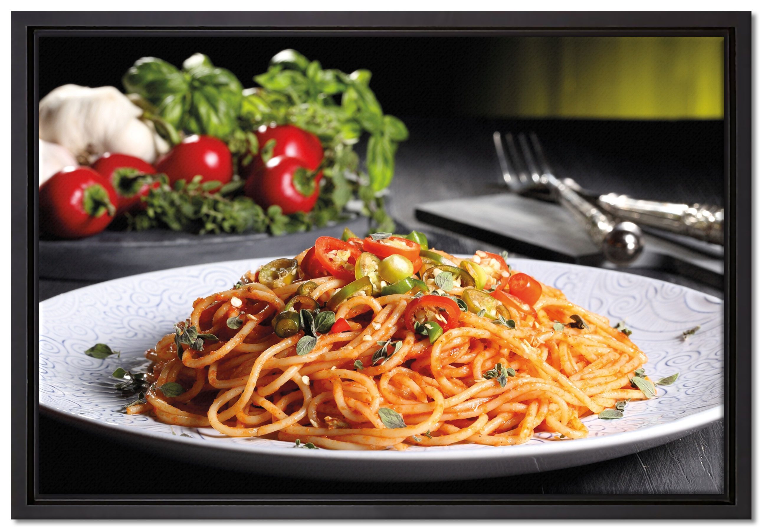 Pixxprint Leinwandbild Leckere Spaghetti Italia, Wanddekoration (1 St), Leinwandbild bespannt, im Schattenfugenrahmen, inkl. Zackenaufhänger