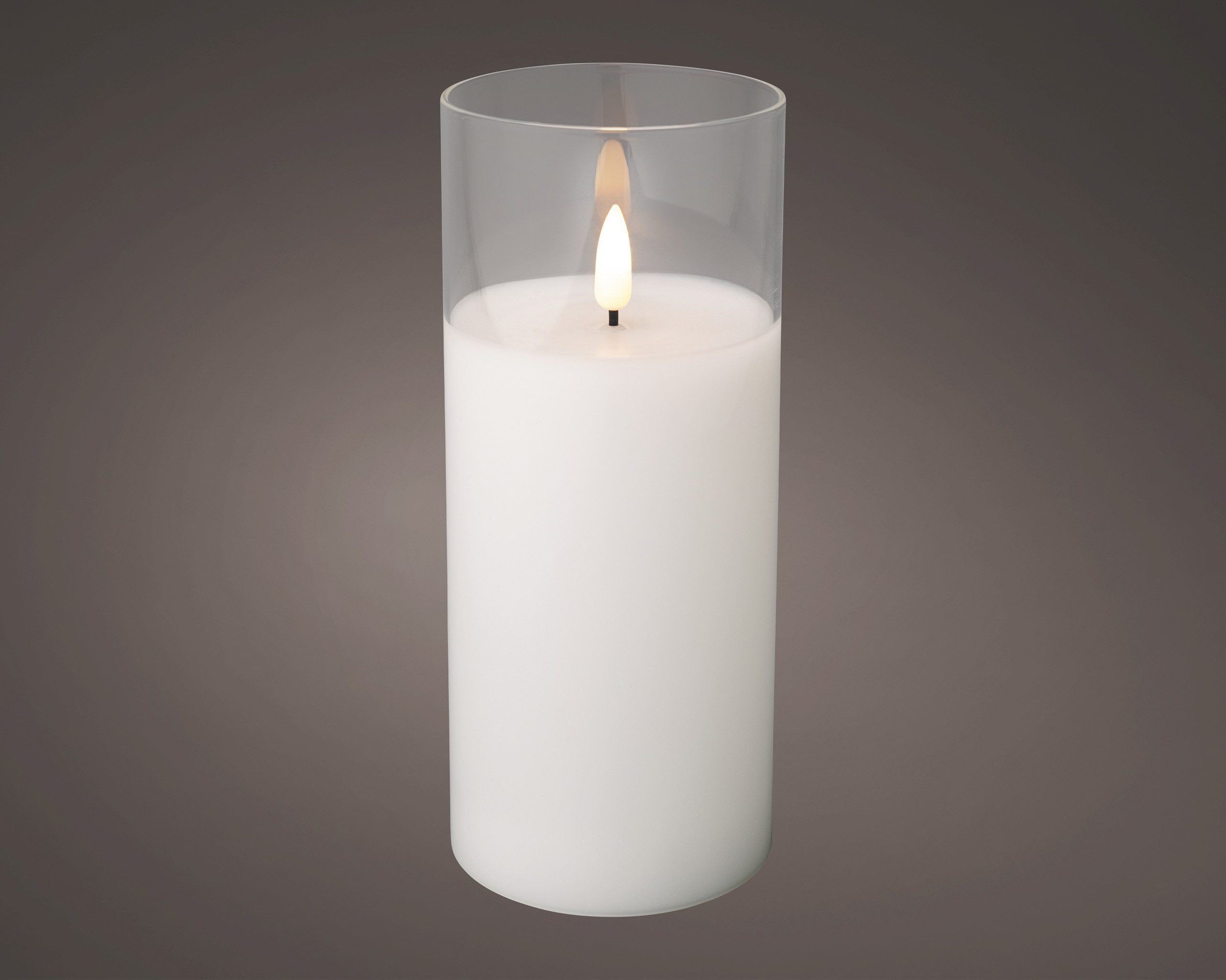 Lumineo LED-Kerze, Timer, warmweiß, LED Kerze im Glas 7,5x17,5cm mit Timer Wachs Weiß / Warmweiß