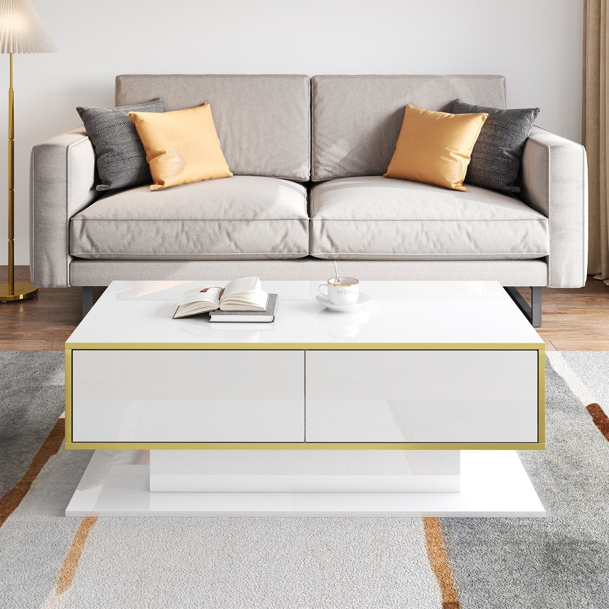 HAUSS SPOLE Couchtisch mit Hochglanzoberfläche, LED-Licht, günstig online kaufen