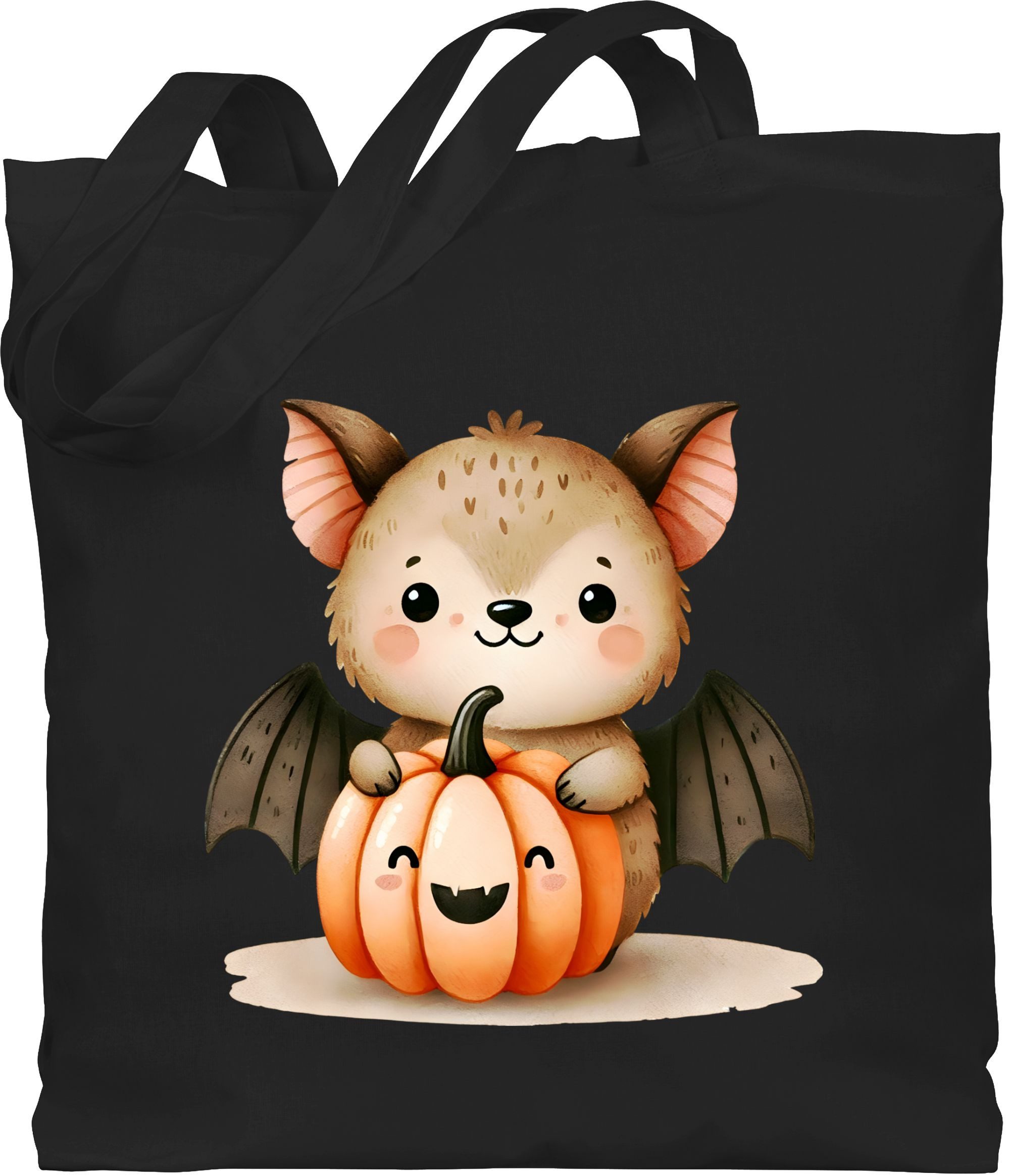Shirtracer Umhängetasche Süße Fledermaus mit Kürbis, Herbstliches und niedliches Motiv, Hallo, Halloween Beutel