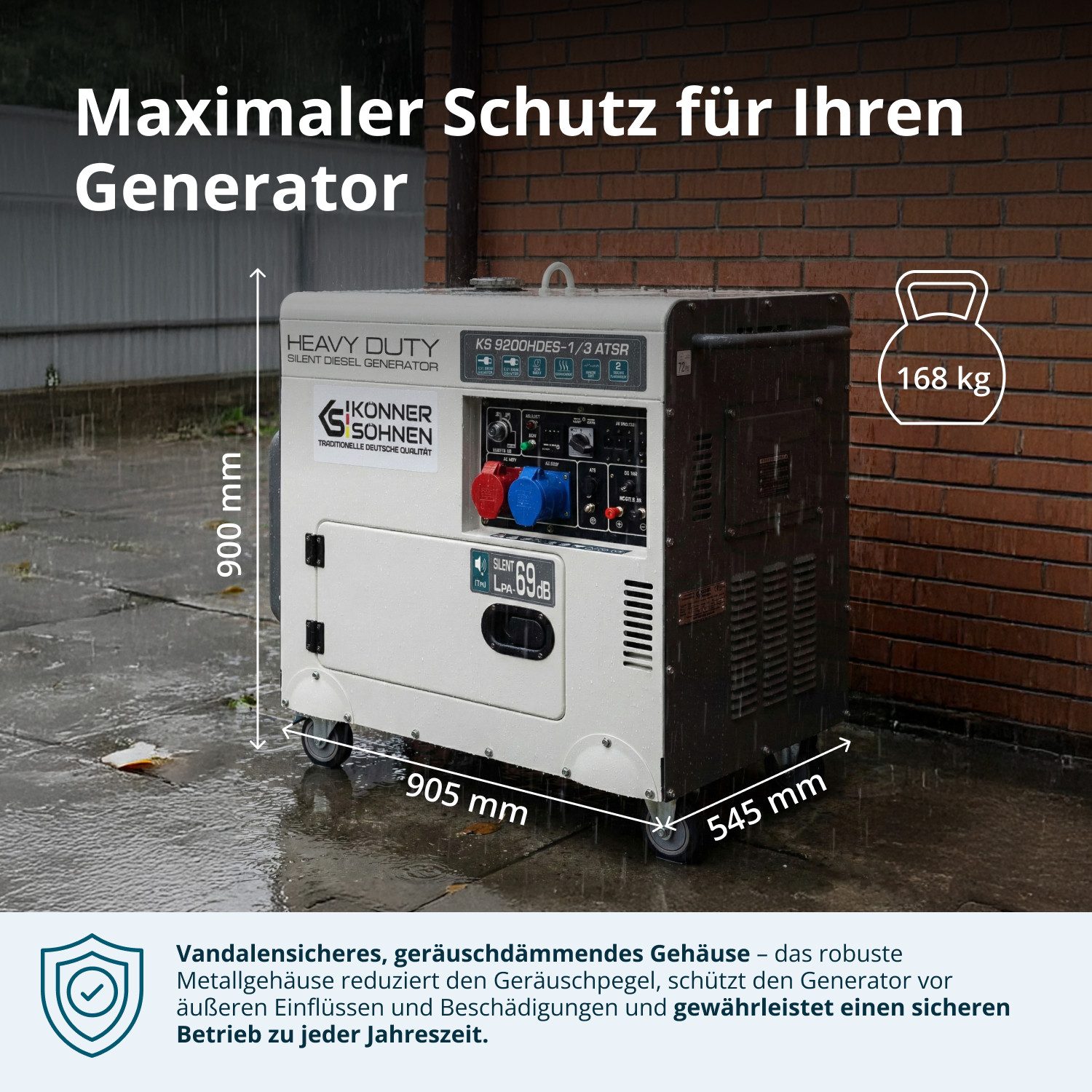 Könner & Söhnen Stromerzeuger KS 9200HDES-1/3 ATSR, 7,50 in kW, (18PS 4-Takt Dieselmotor, E-Start, Vorwärmer, 1-tlg., LED-Anzeige, Kupfer, Lärmarm, 7500/6400 Watt), 1x16A (400V)/ 1x32A (230V), für privaten und gewerblichen Gebrauch