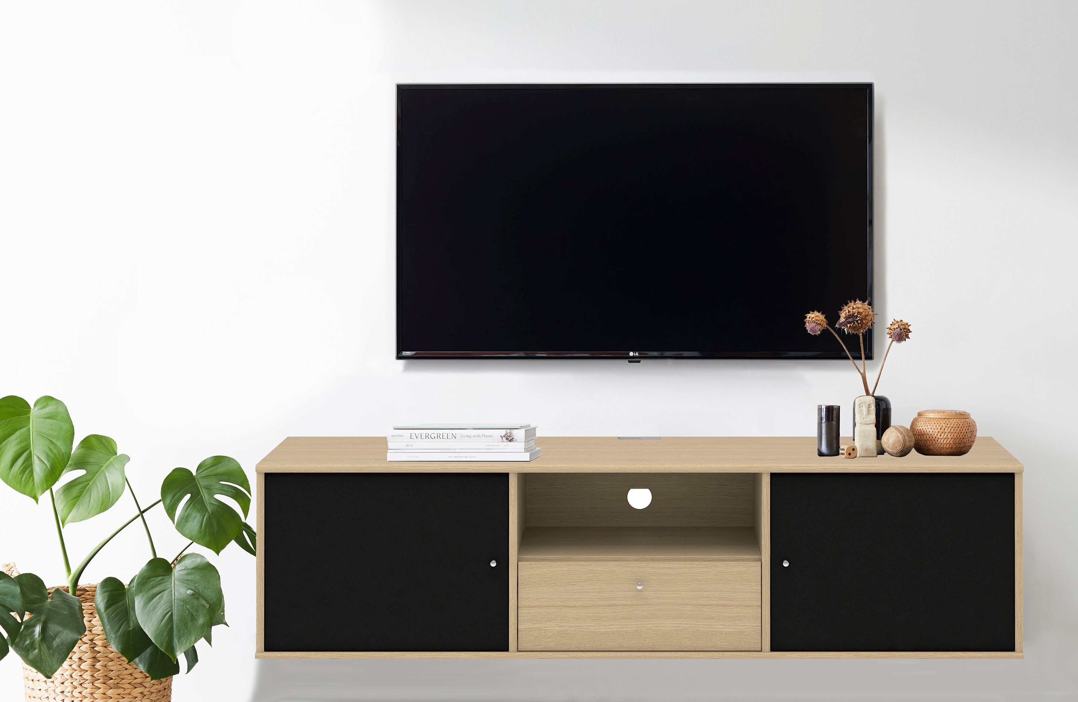 Hammel Furniture TV-Board Mistral Fernsehschrank, Medienmöbel, Hängend, mit Türen mit Akustikstoff, Kabeldurchführung, Lowboard, B: 161,5 cm