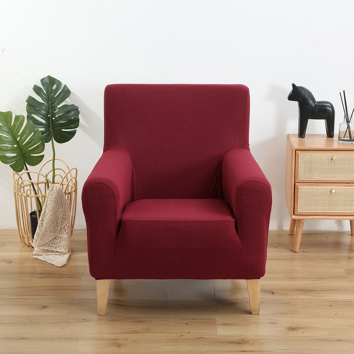 Sofahusse Stretch, Spandex, wasserdicht, für Holz Einzel Sessel Home Decoration, Sunicol Weinrot