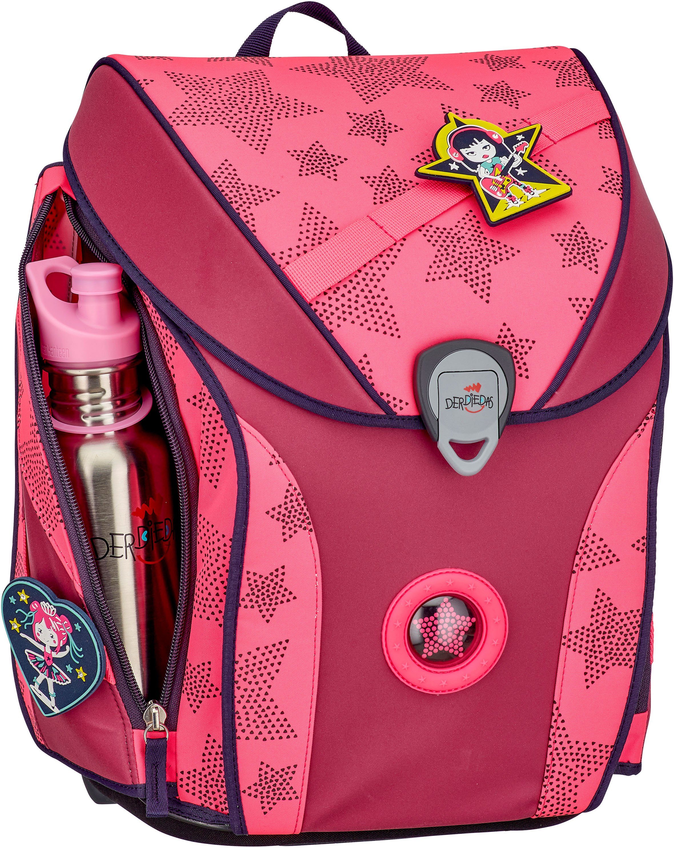 DerDieDas® Schulranzen ErgoFlex MAX - Superflash Neon Star (Set, 5-tlg), mit 3 Buttons; enthält recyceltes Material