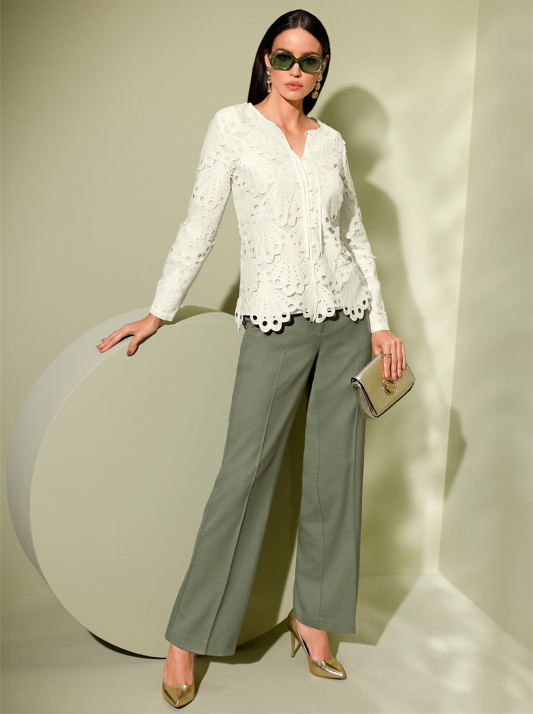 creation L Klassische Bluse Spitzen-Bluse Langarm .